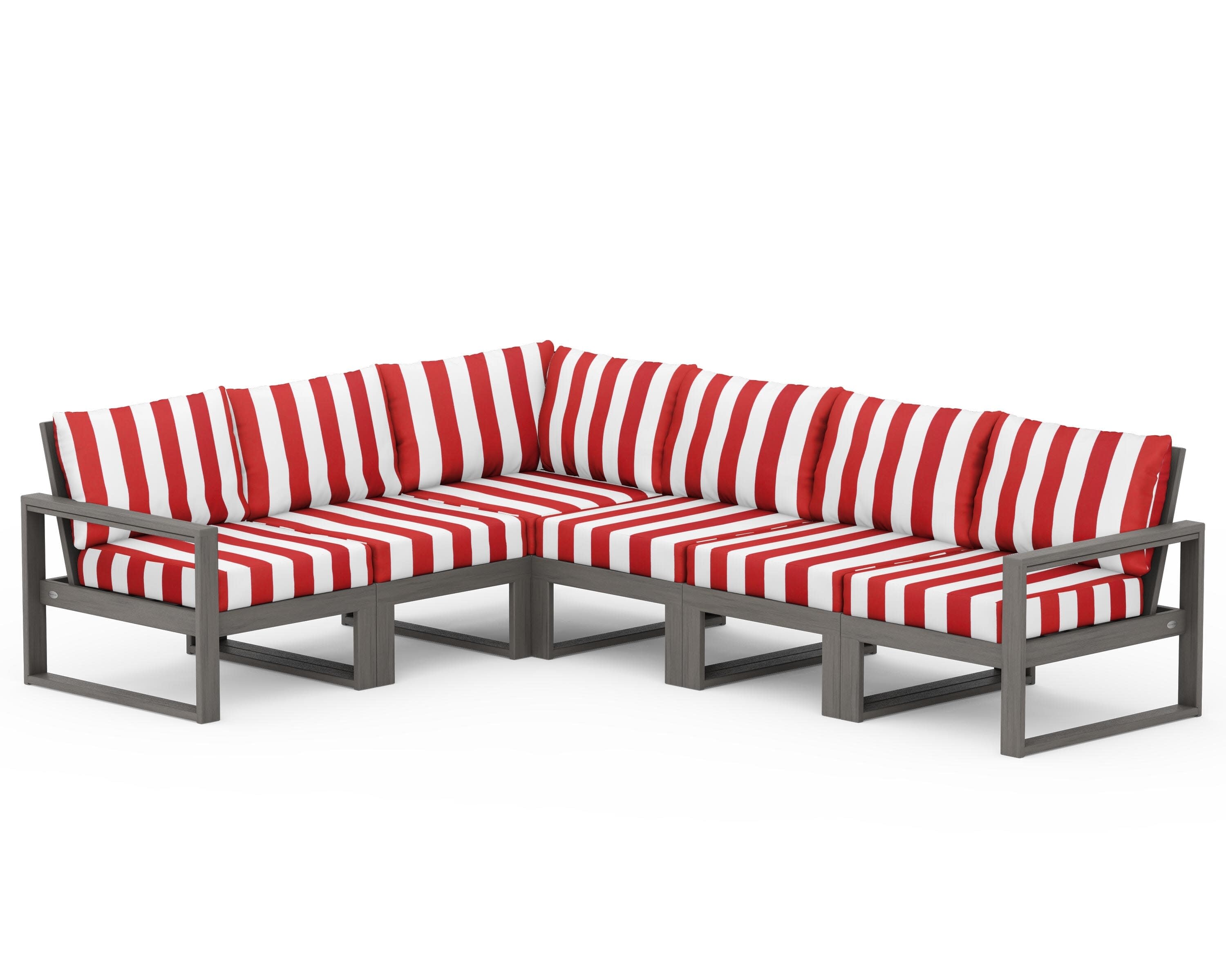 EDGE 6-Piece Modular Deep Seating Set in Driftwood / Cabana Stripe Crimson
