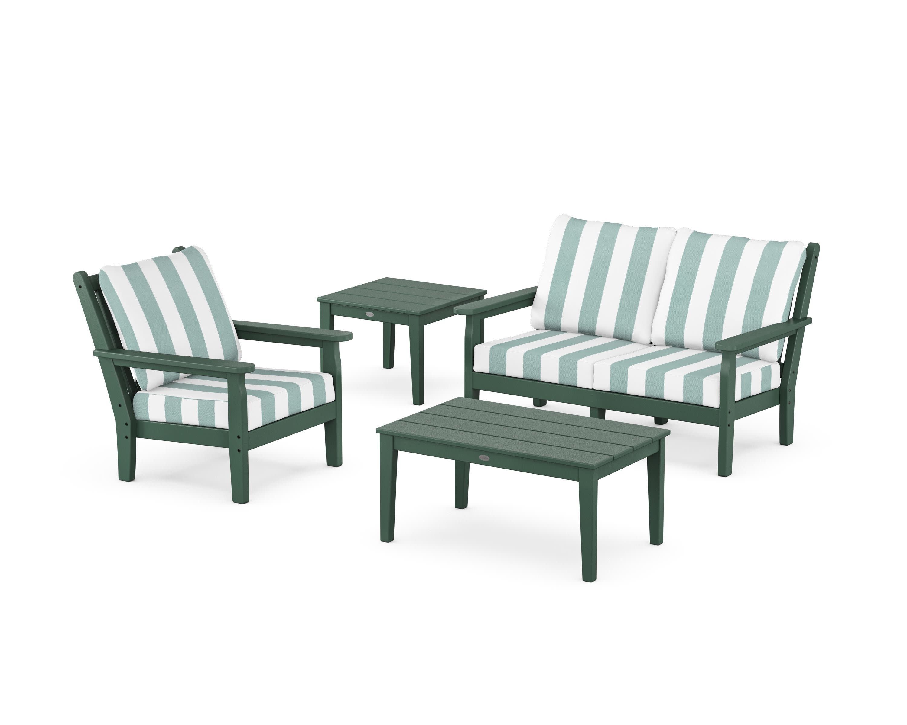 Chippendale 4-Piece Deep Seating Set in Green / Cabana Stripe Glacier Spa