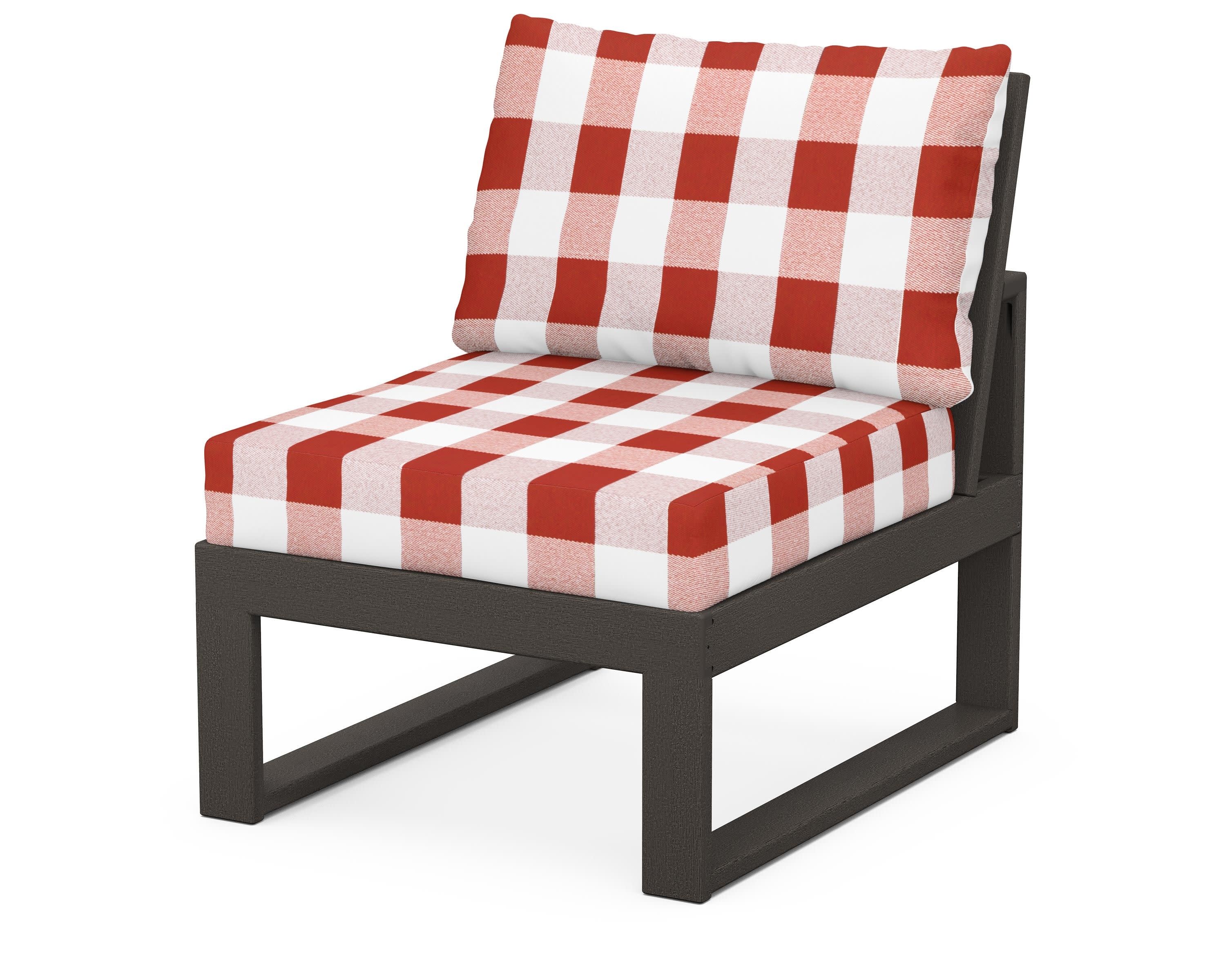 Modular Armless Chair in Vintage Coffee / Buffalo Plaid Crimson