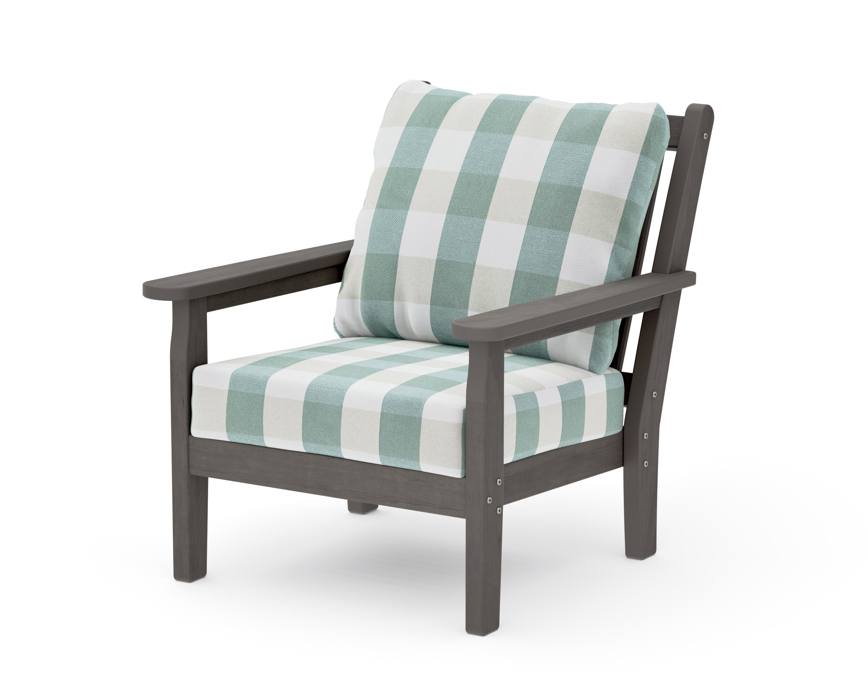 Chippendale Deep Seating Chair in Driftwood / Buffalo Plaid Glacier Spa