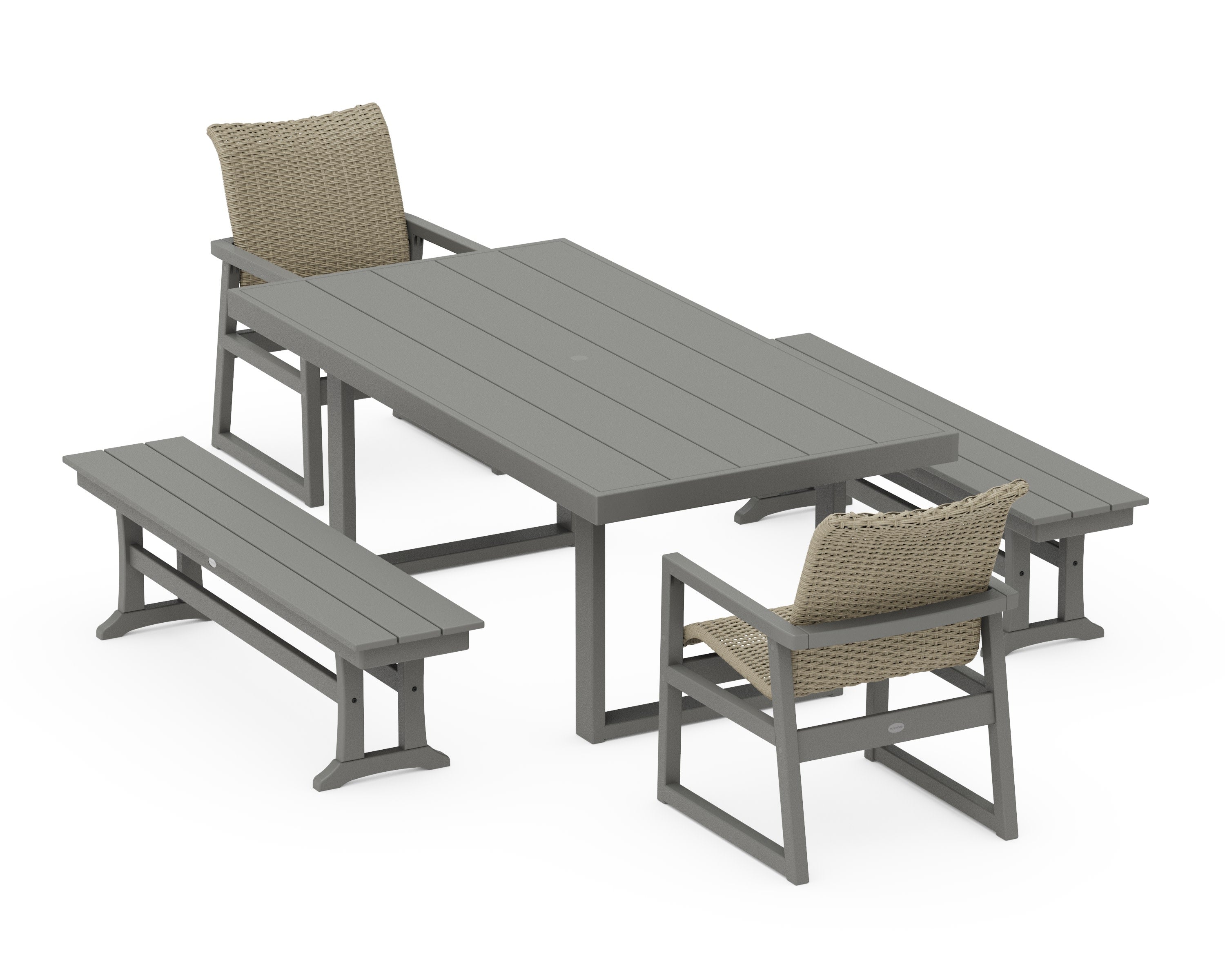 EDGE Woven 5-Piece Dining Set with Benches