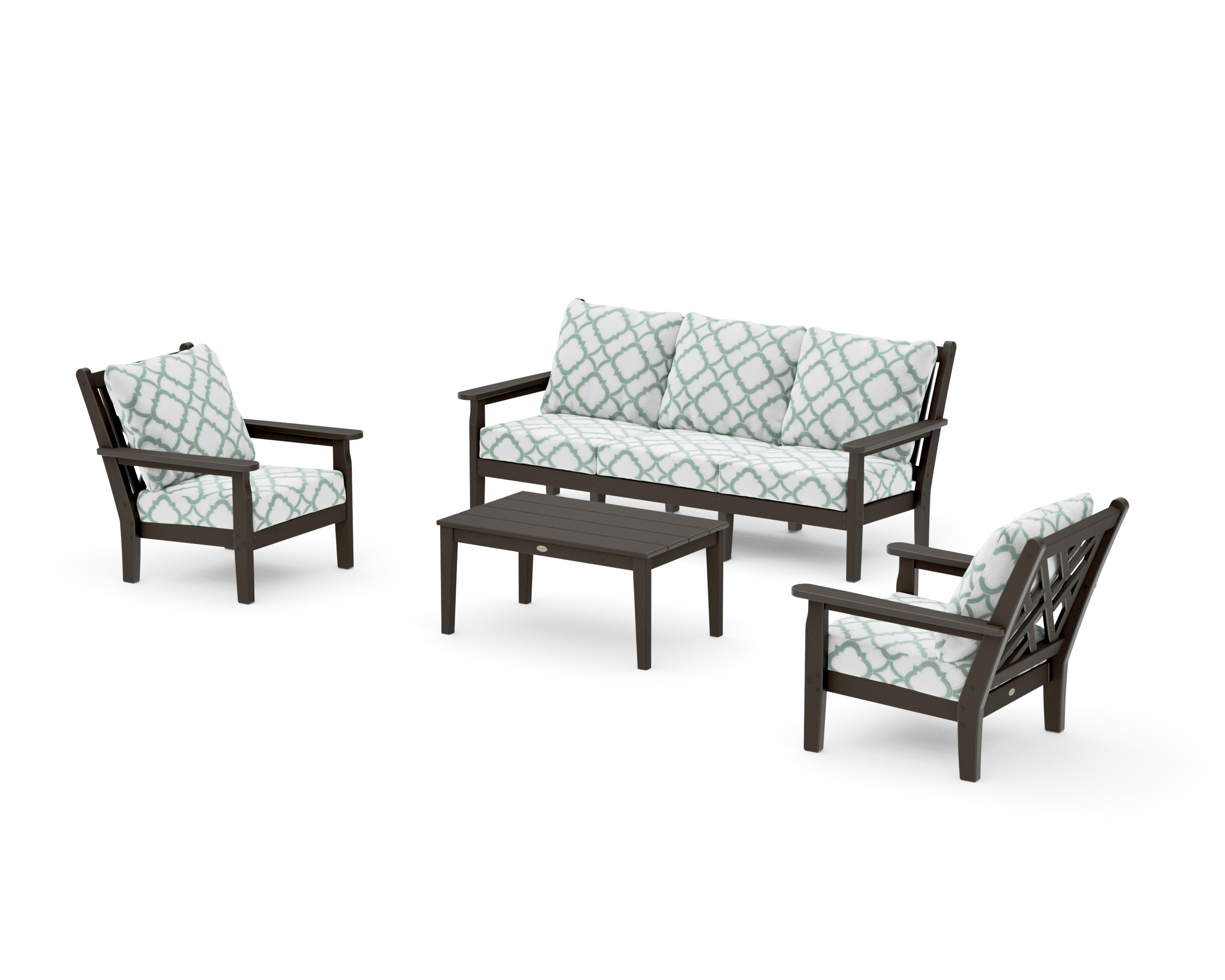 Chippendale 4-Piece Deep Seating Set with Sofa in Vintage Coffee / Trellis Glacier Spa