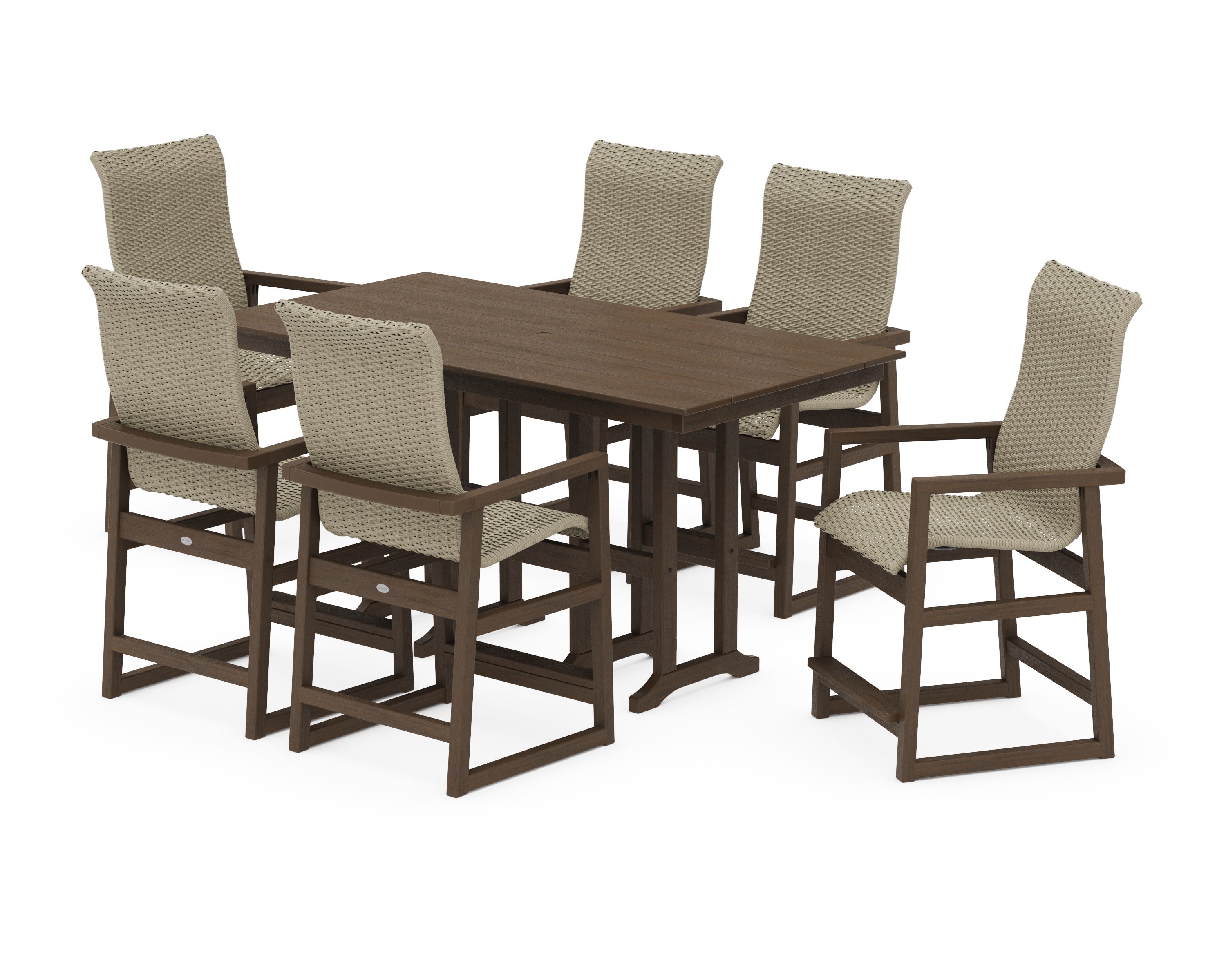 EDGE Woven Highback Arm Chair 7-Piece Farmhouse Counter Set in Kona / Dune Grass
