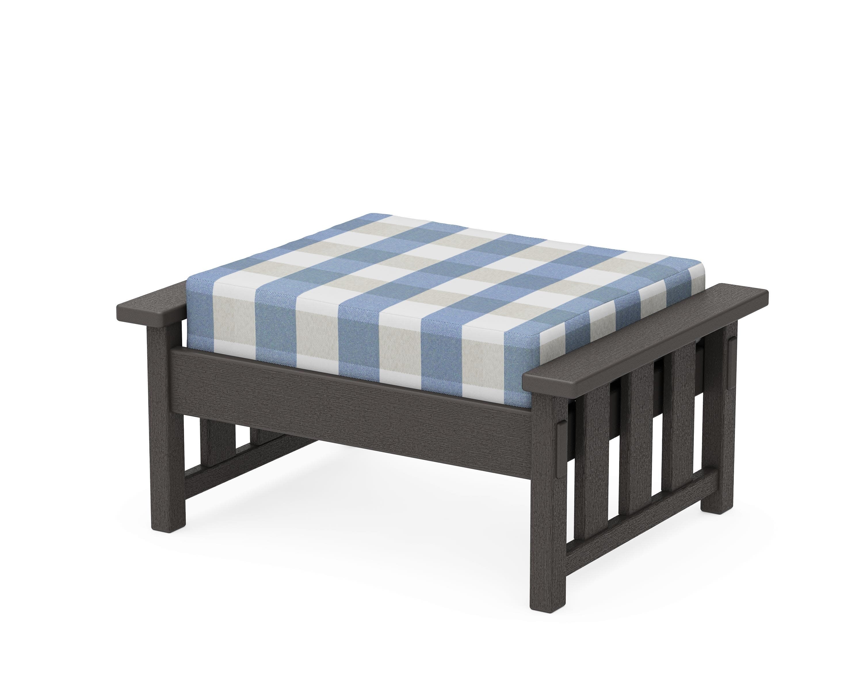 Acadia Deep Seating Ottoman in Vintage Coffee / Buffalo Plaid Sky Blue