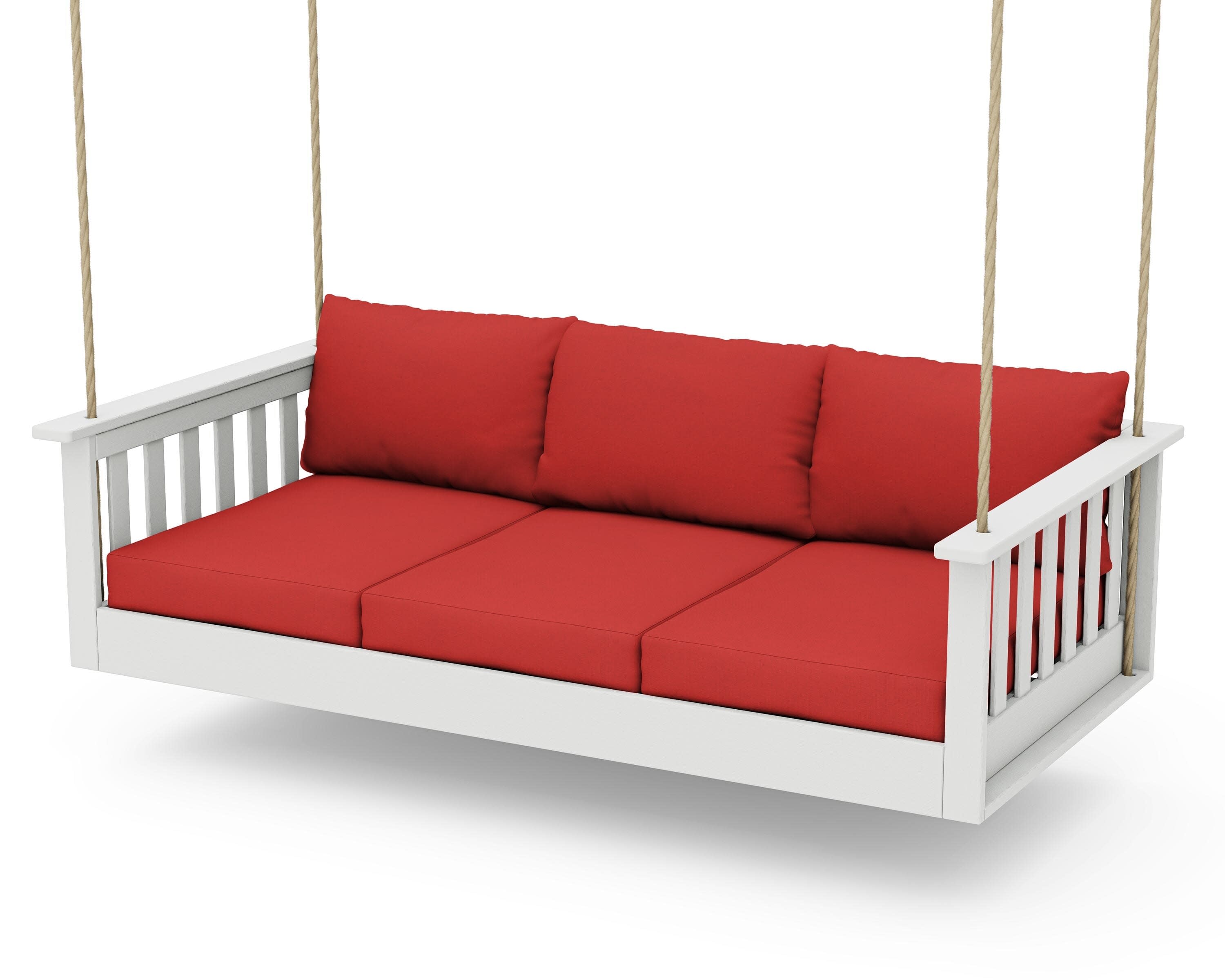 Vineyard Daybed Swing in Vintage White / Crimson Linen