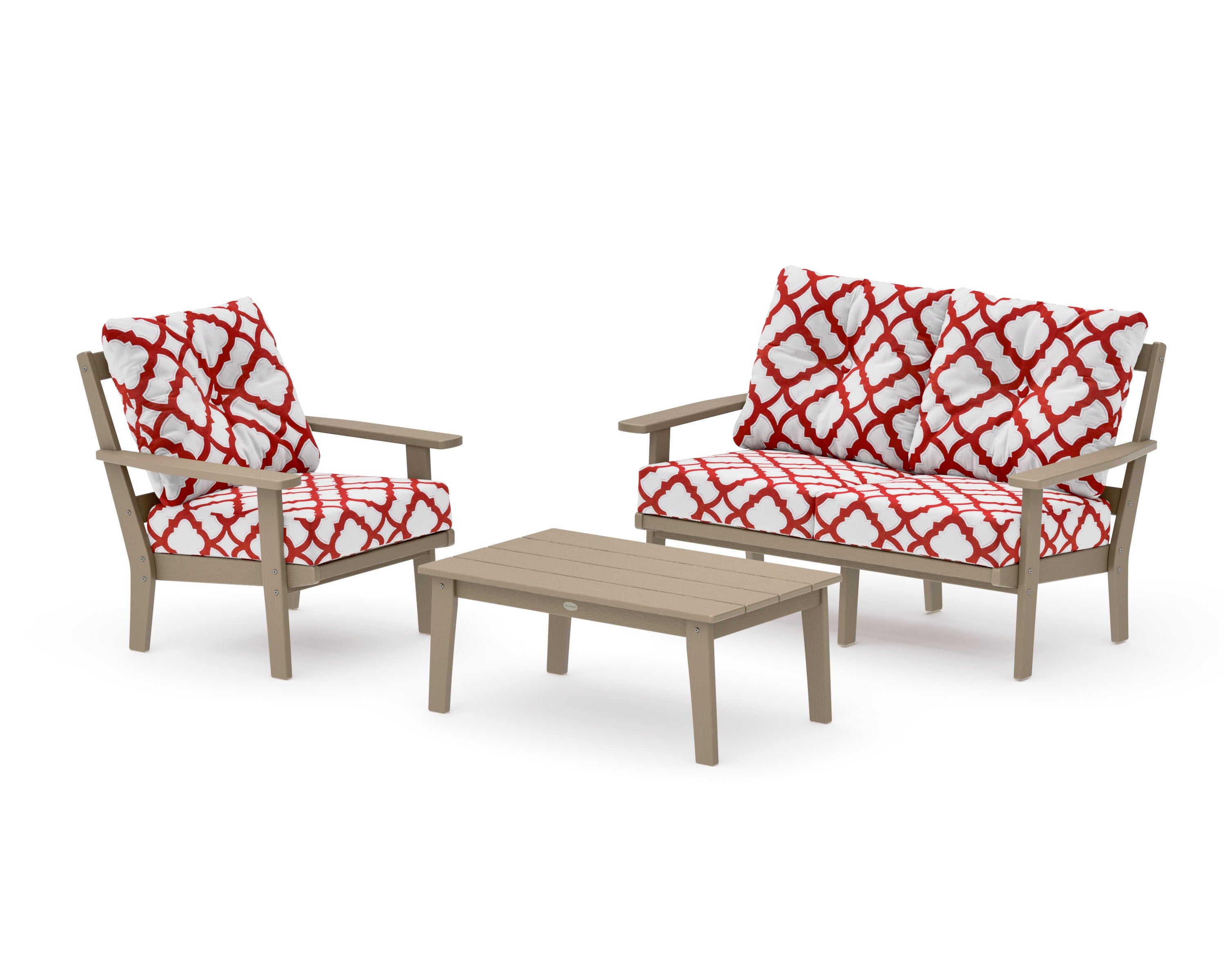 Prairie 3-Piece Deep Seating Set with Loveseat in Vintage Sahara / Trellis Crimson