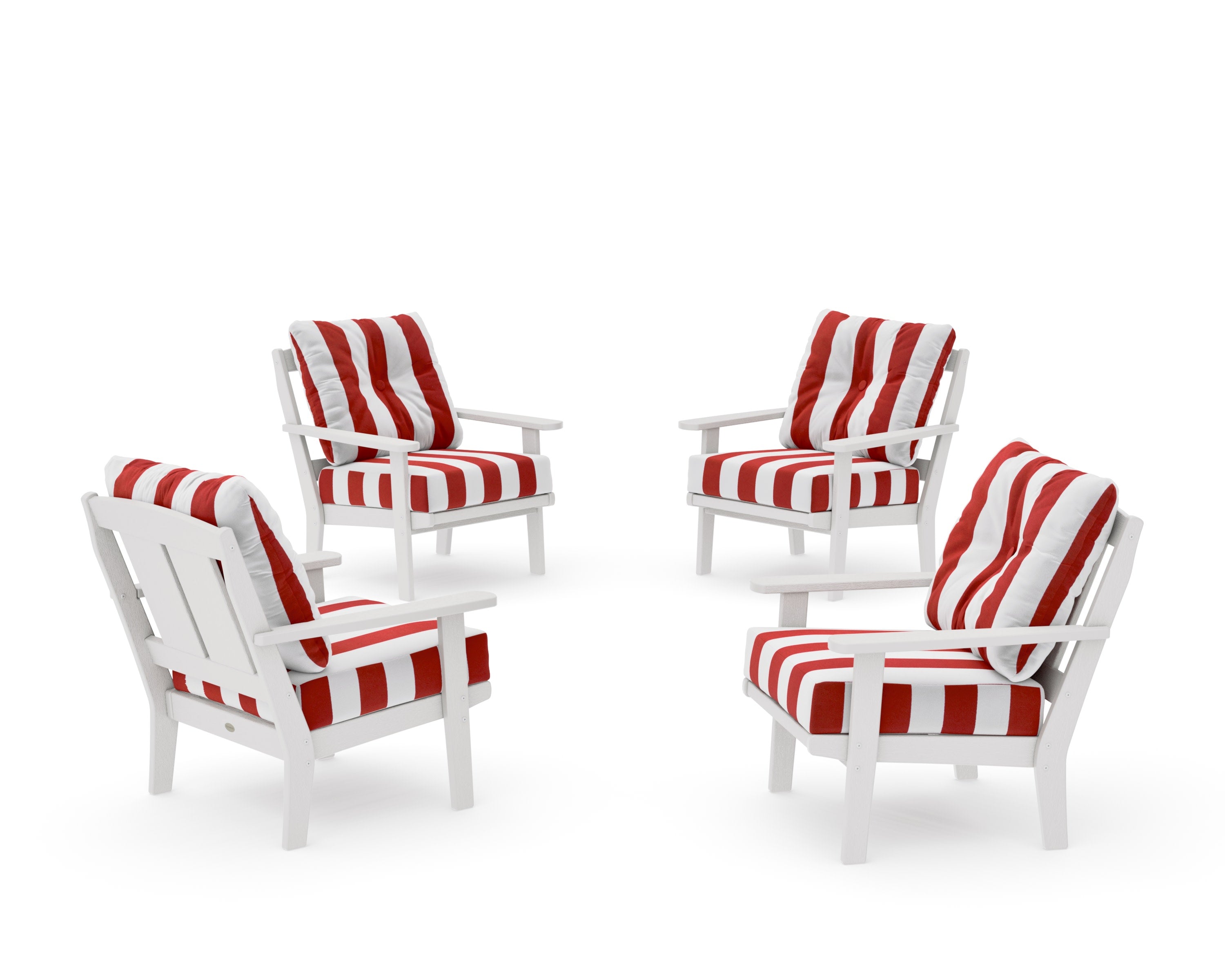 Mission 5-Piece Deep Seating Set with Fire Pit Table in Vintage White / Cabana Stripe Crimson