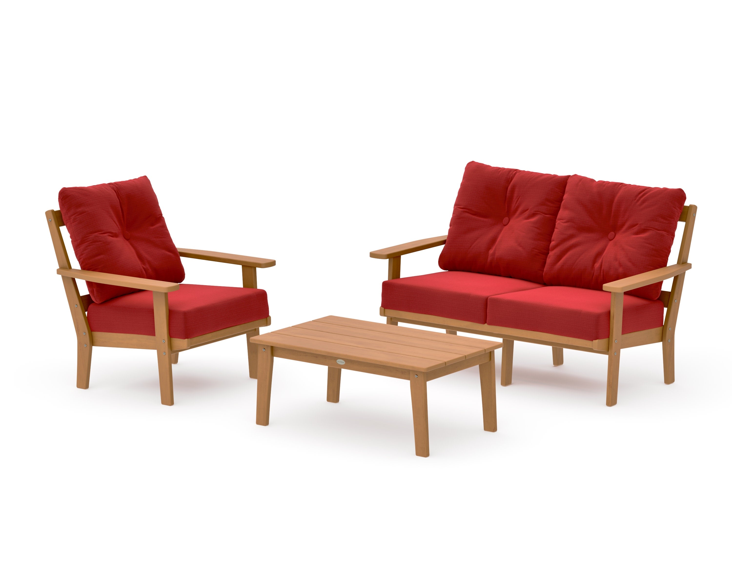 Oxford 3-Piece Deep Seating Set with Loveseat in Natural / Crimson Linen