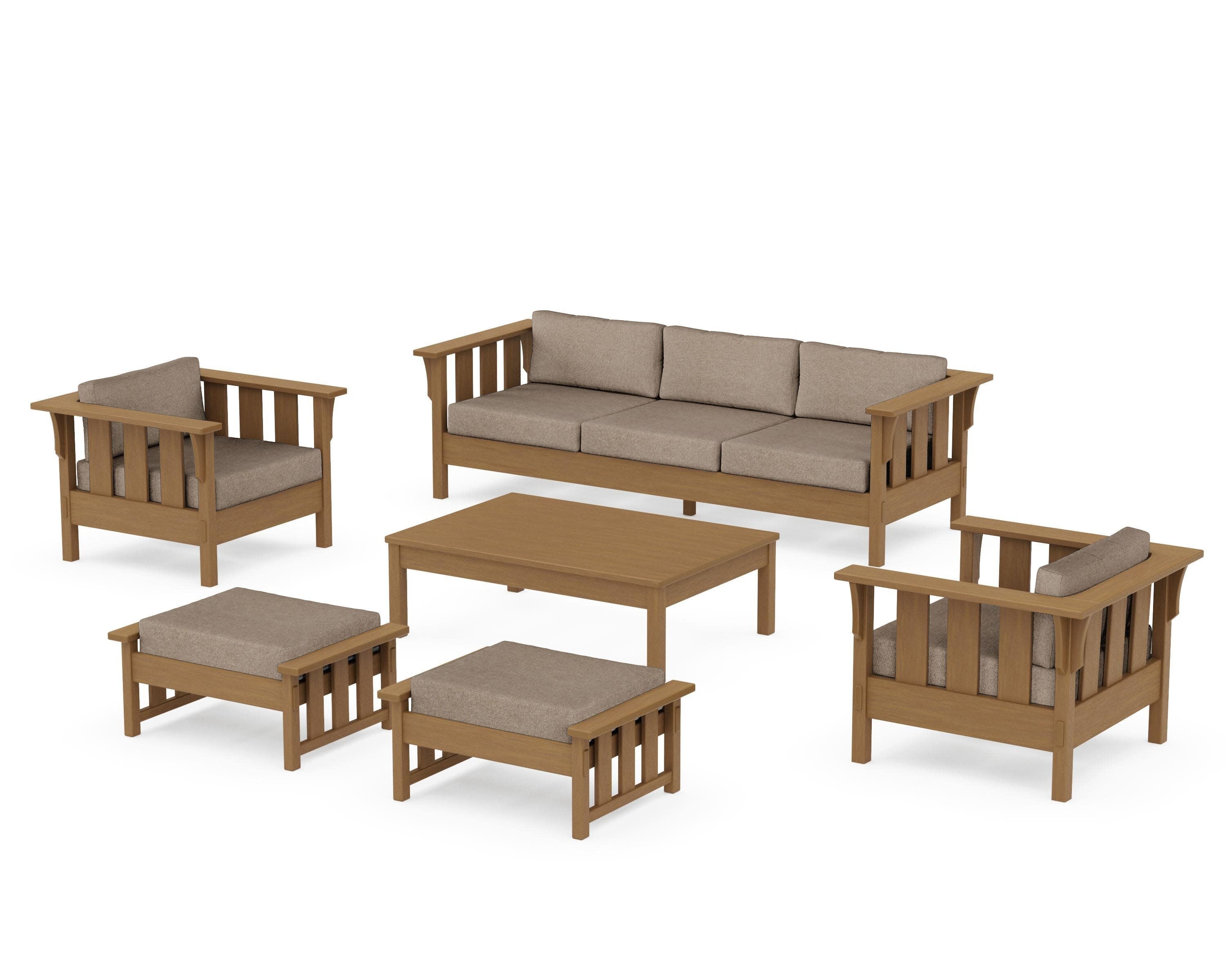 Acadia 6-Piece Lounge Sofa Set in Natural / Spiced Burlap