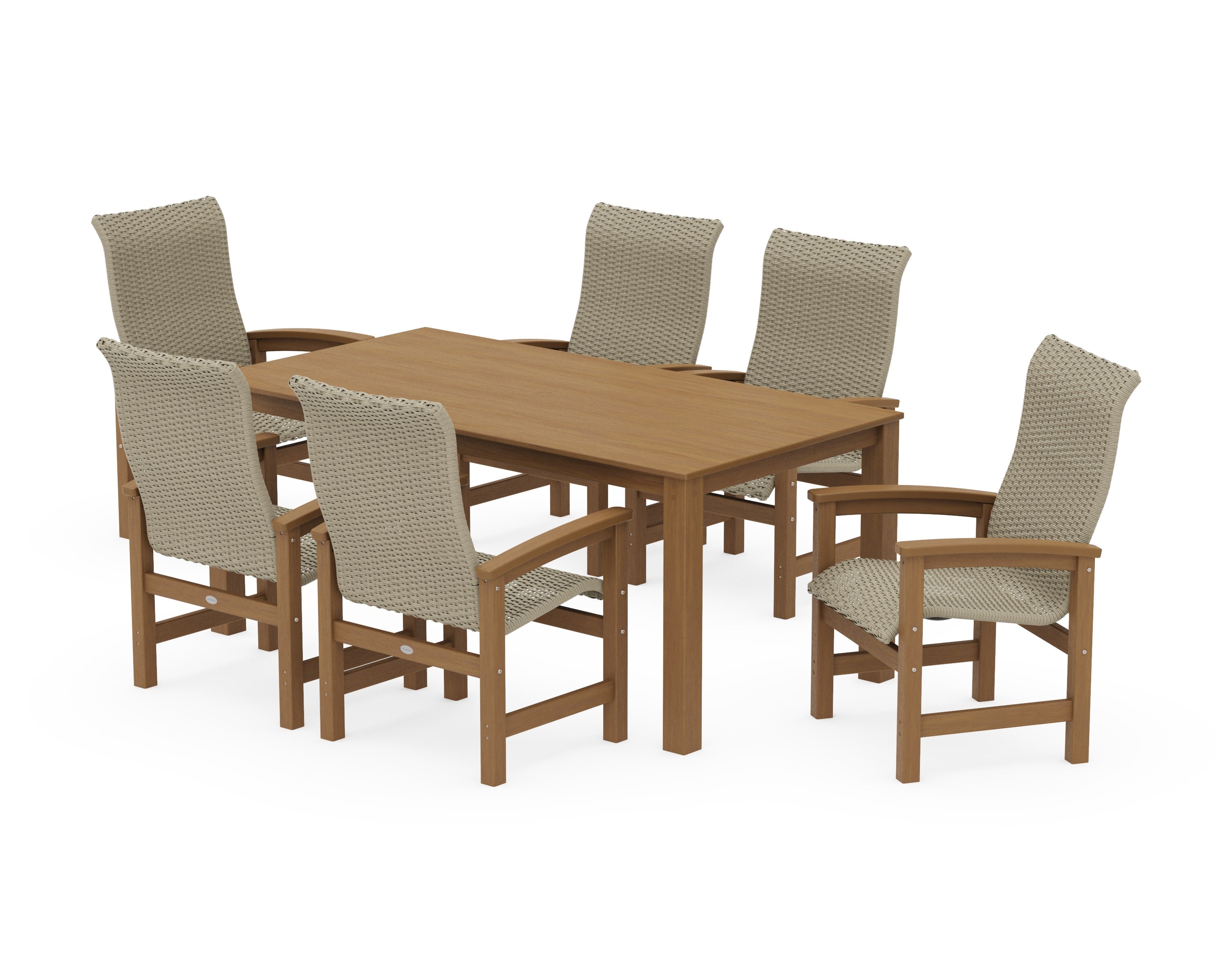 Coastal Woven High-Back Arm Chair 7-Piece Parsons Dining Set in Natural / Dune Grass