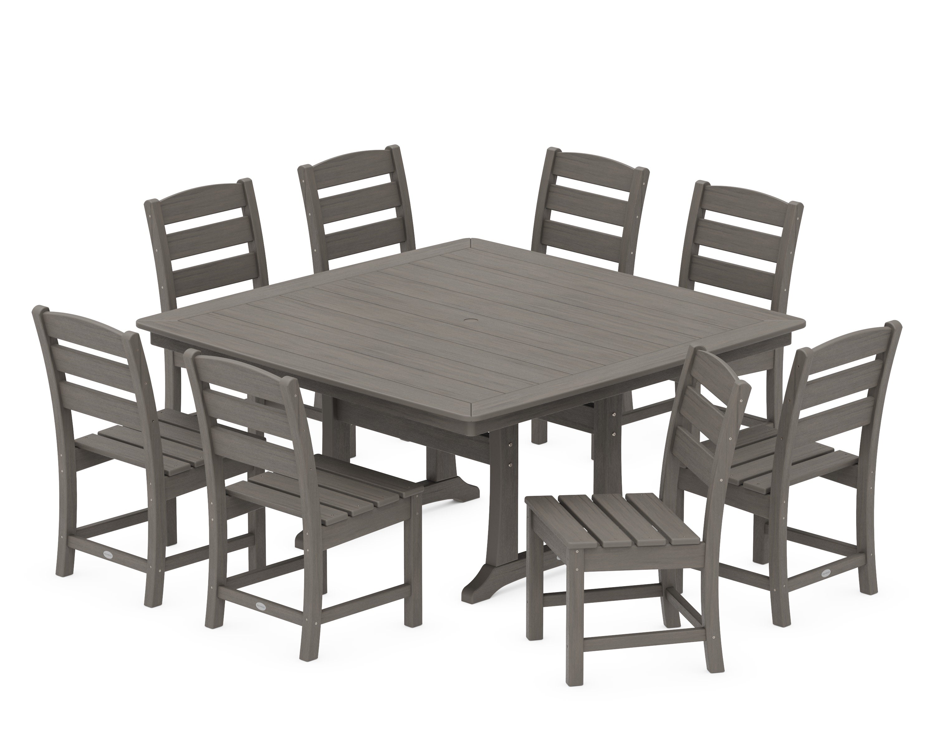 Lakeside 9-Piece Nautical Trestle Dining Set in Driftwood