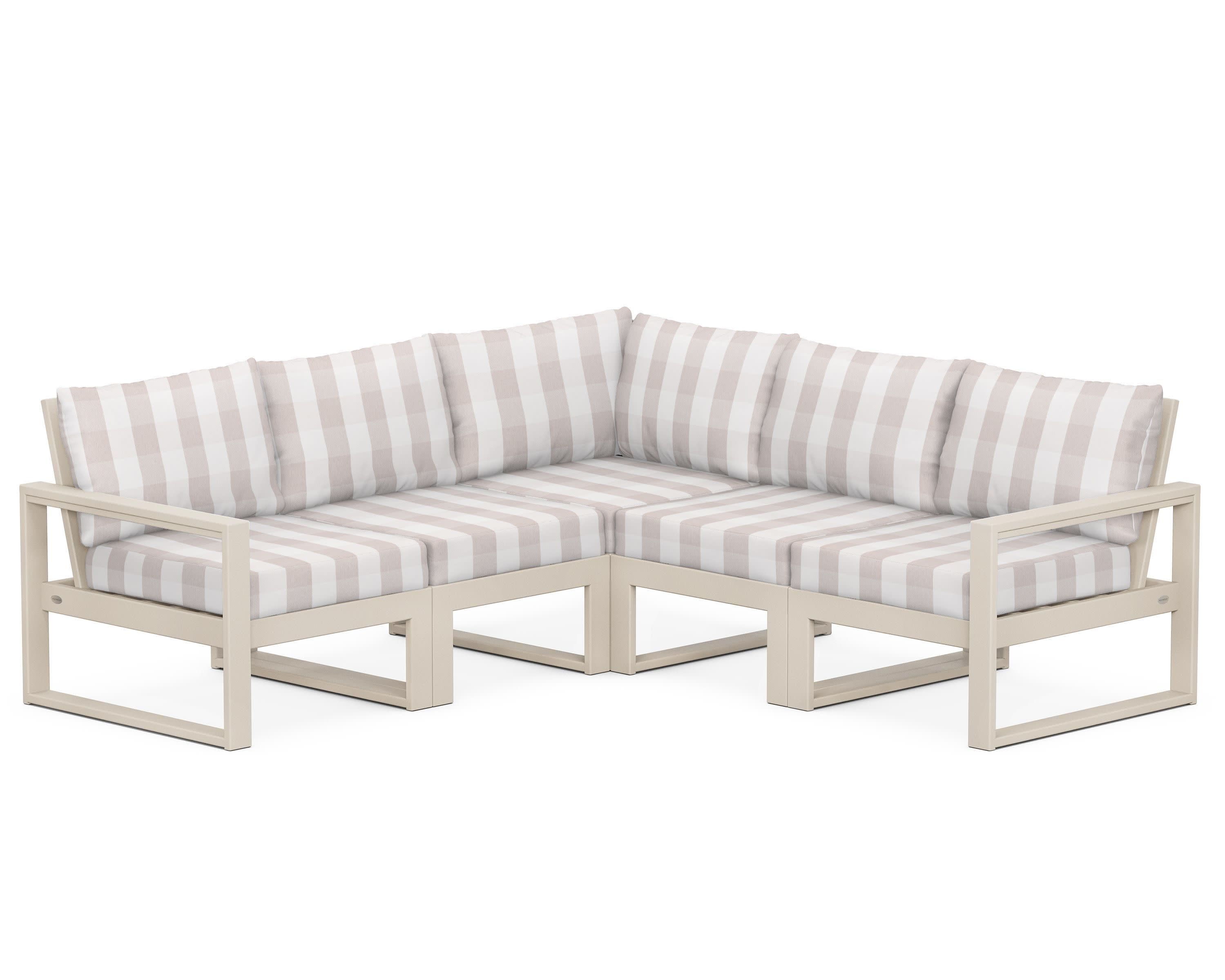 EDGE 5-Piece Modular Deep Seating Set in Sand / Buffalo Plaid Dune Burlap