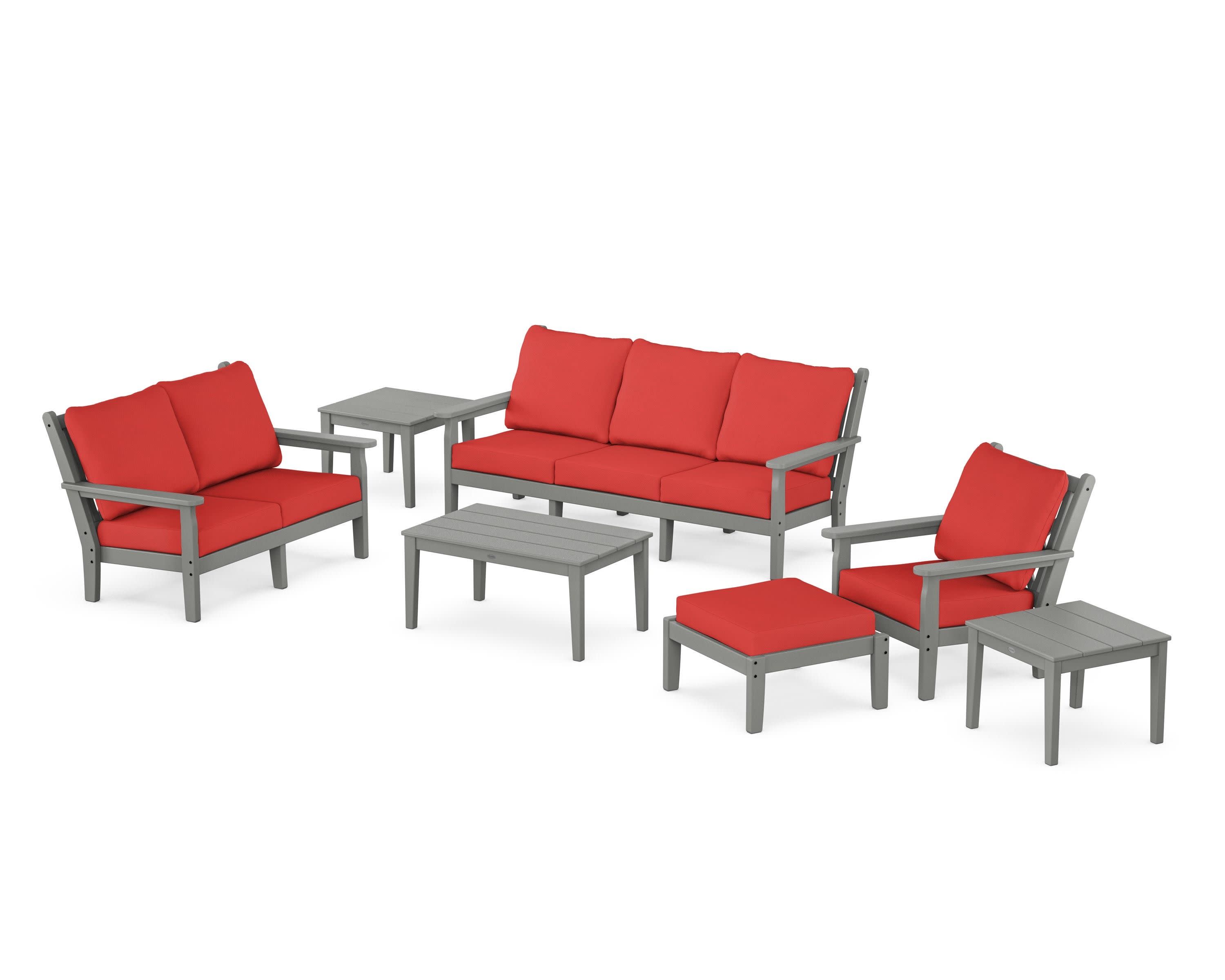 Chippendale 7-Piece Deep Seating Set in Slate Grey / Crimson Linen