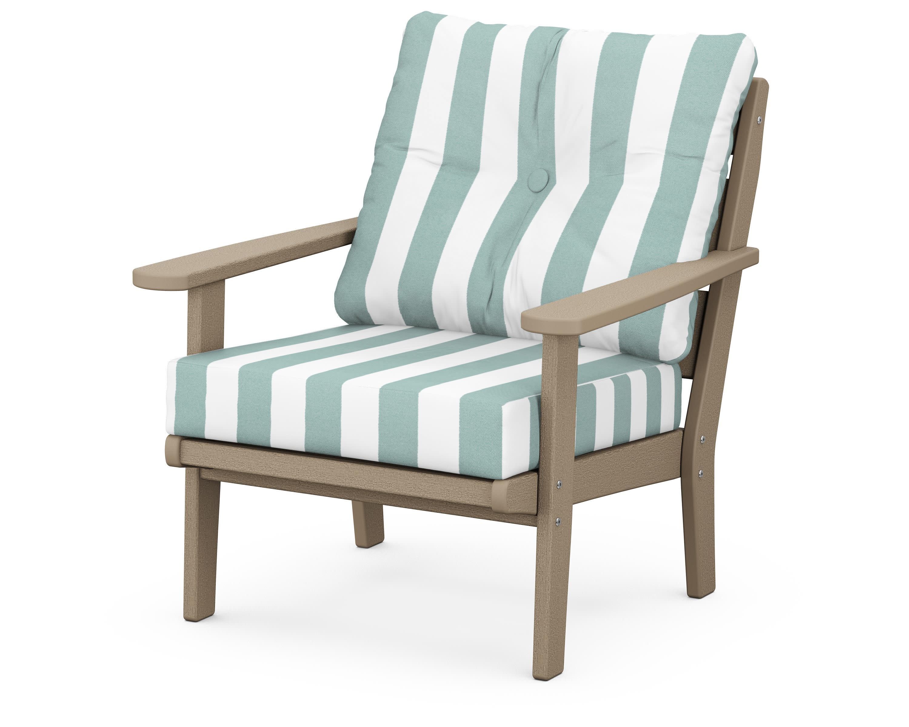 Lakeside Deep Seating Chair in Vintage Sahara / Cabana Stripe Glacier Spa