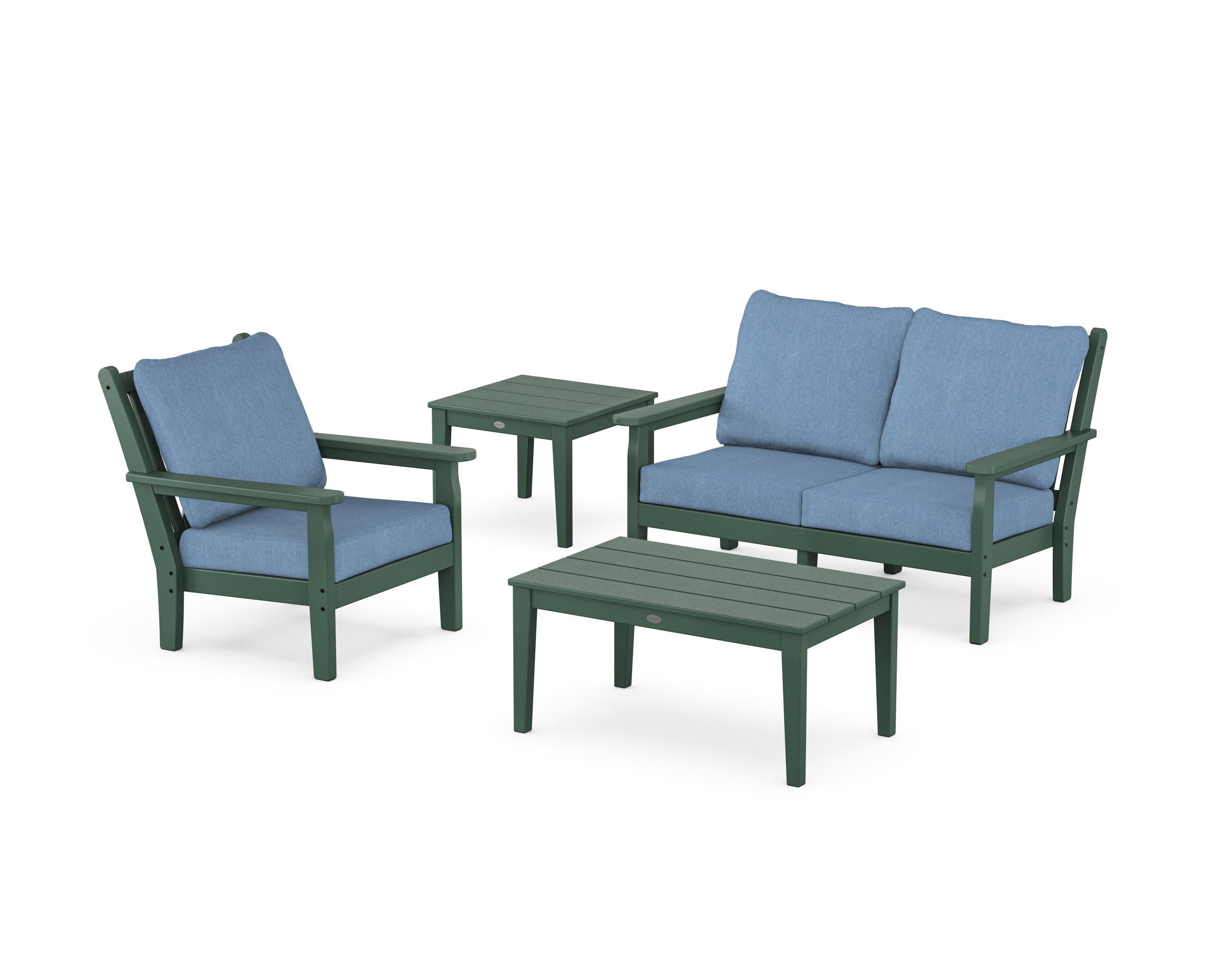 Chippendale 4-Piece Deep Seating Set in Green / Sky Blue