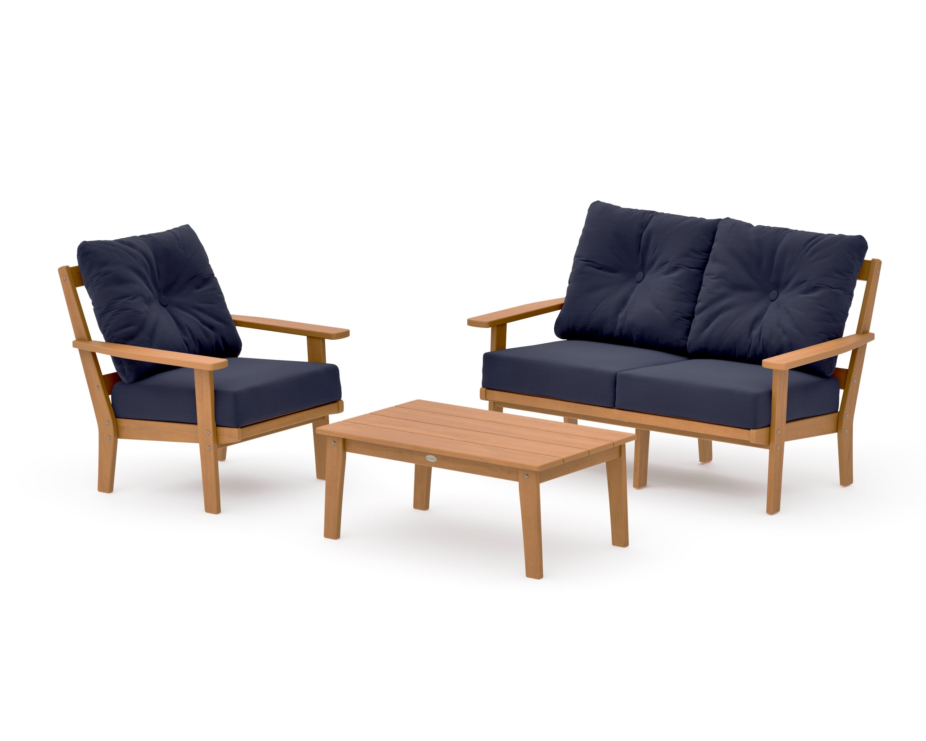 Prairie 3-Piece Deep Seating Set with Loveseat in Natural / Navy Linen