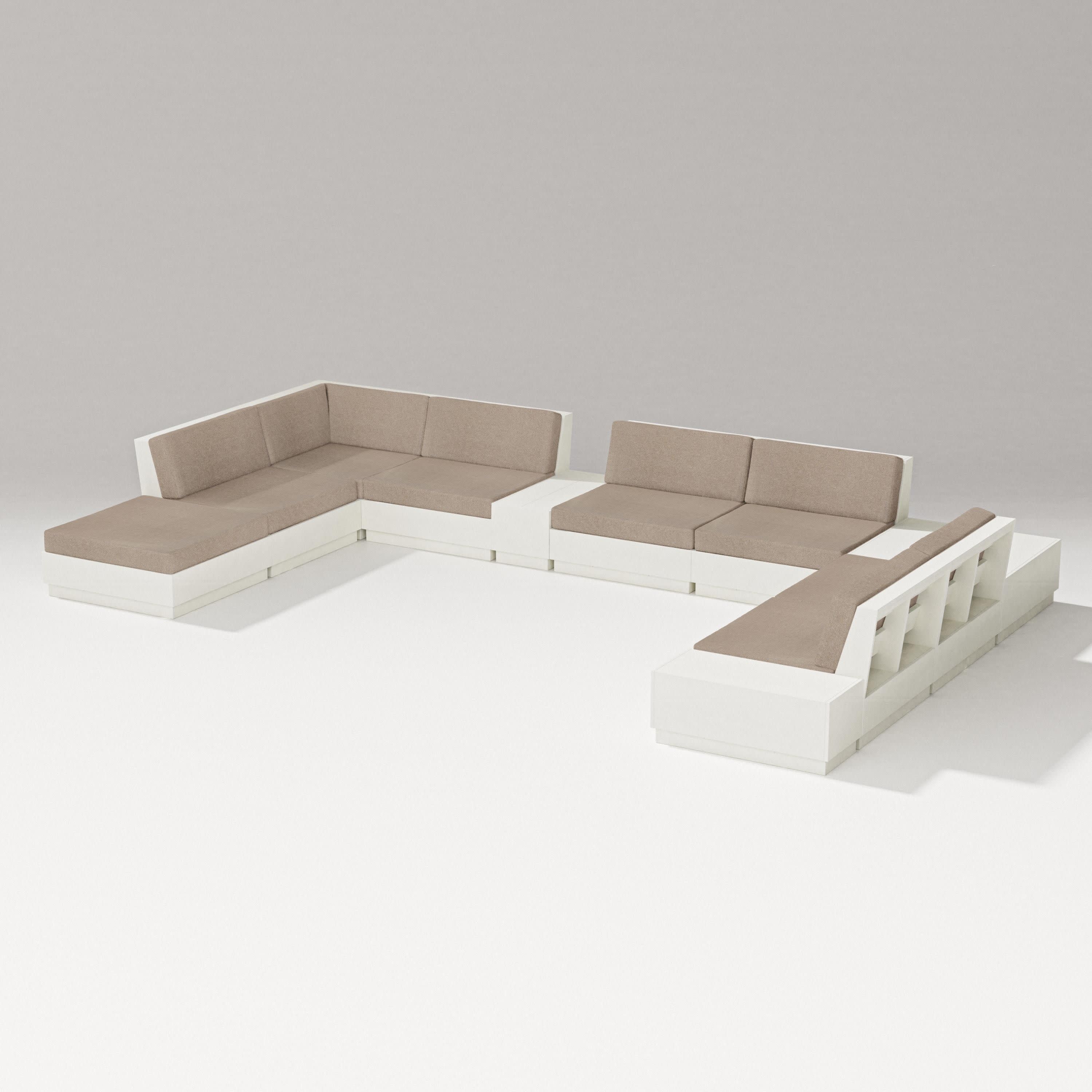 Elevate 11-Piece Conversation Sectional Set in Vintage White / Spiced Burlap