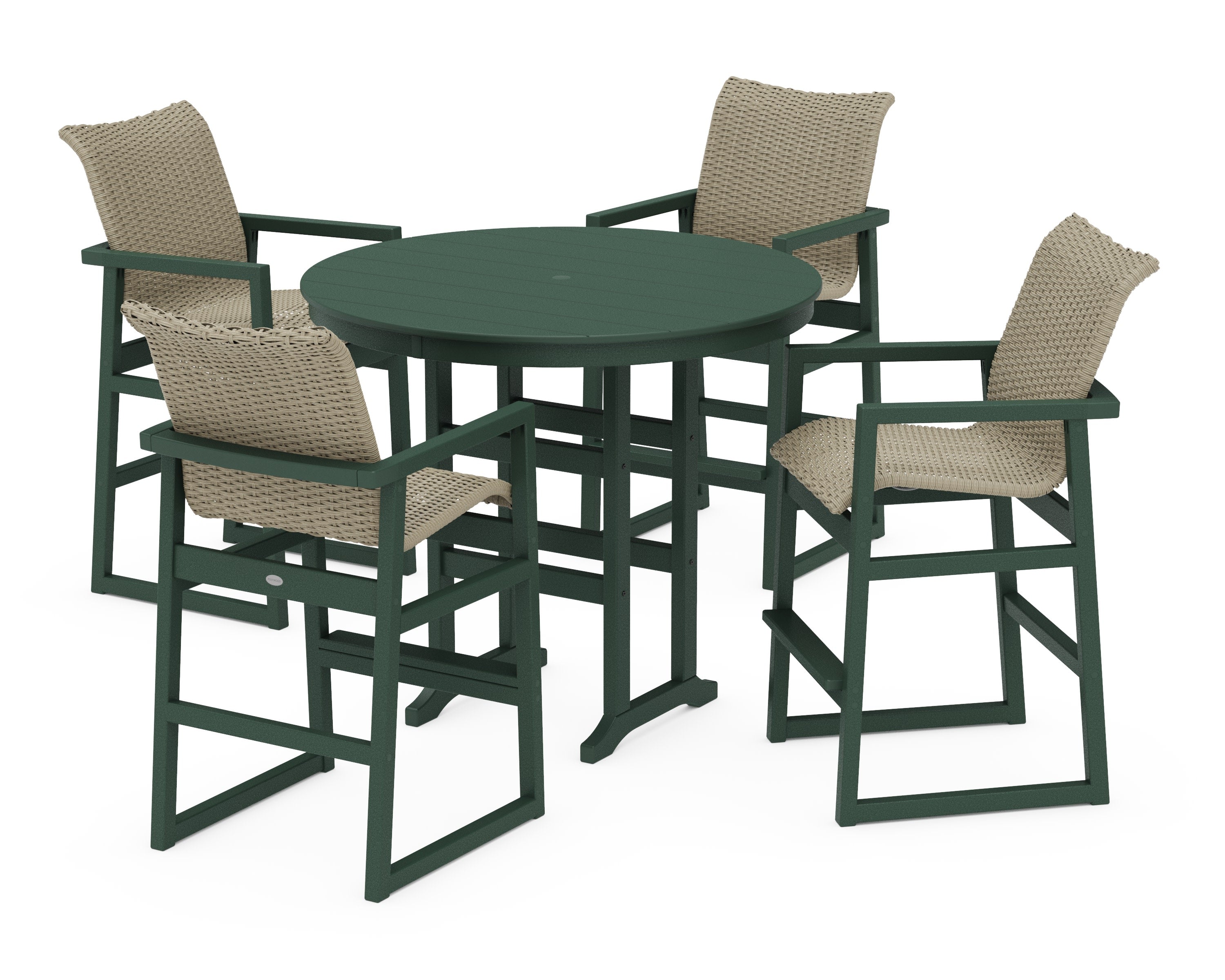 EDGE Woven 5-Piece Round Farmhouse Bar Set in Green / Dune Grass