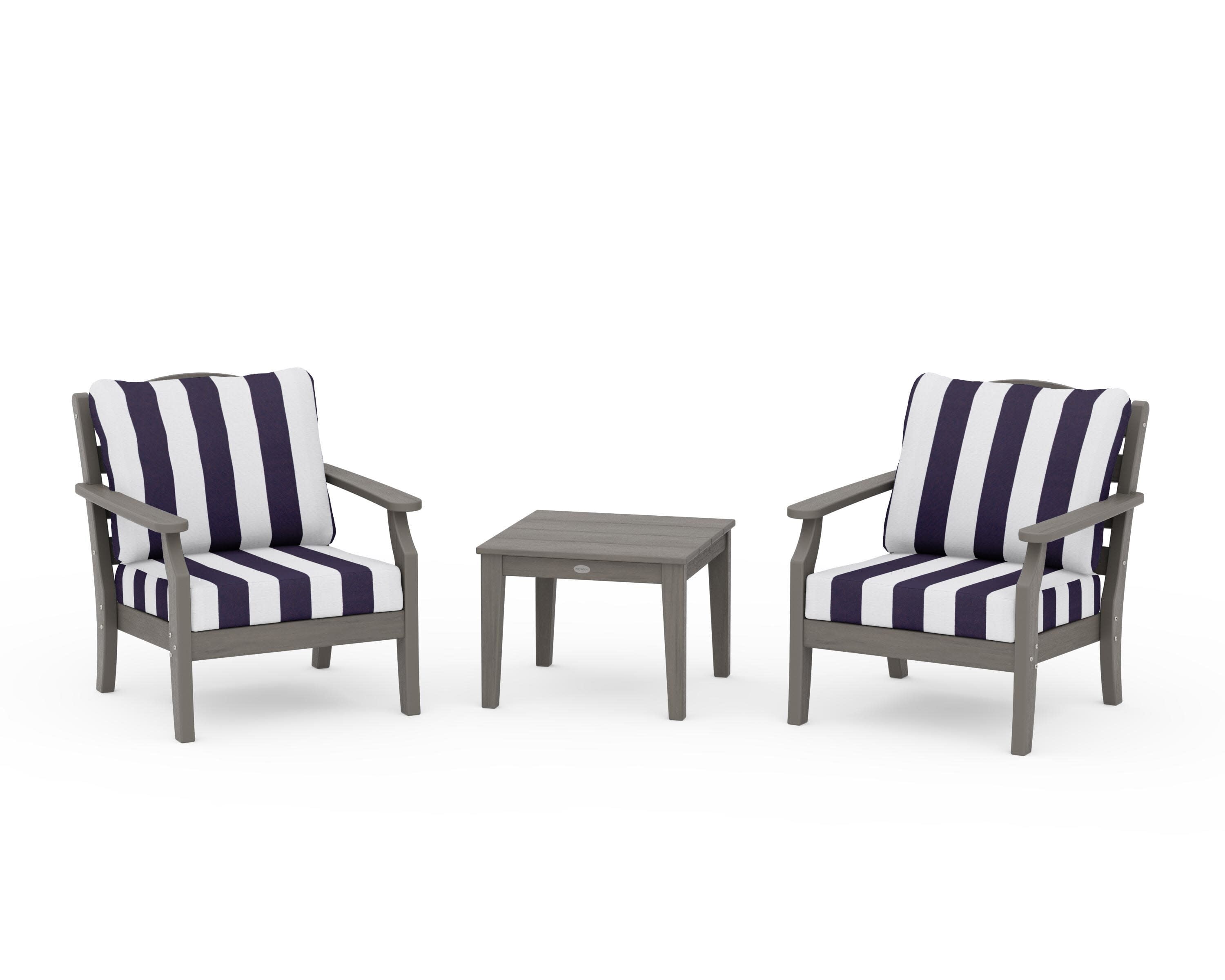 Savannah 3-Piece Deep Seating Set in Driftwood / Cabana Stripe Navy