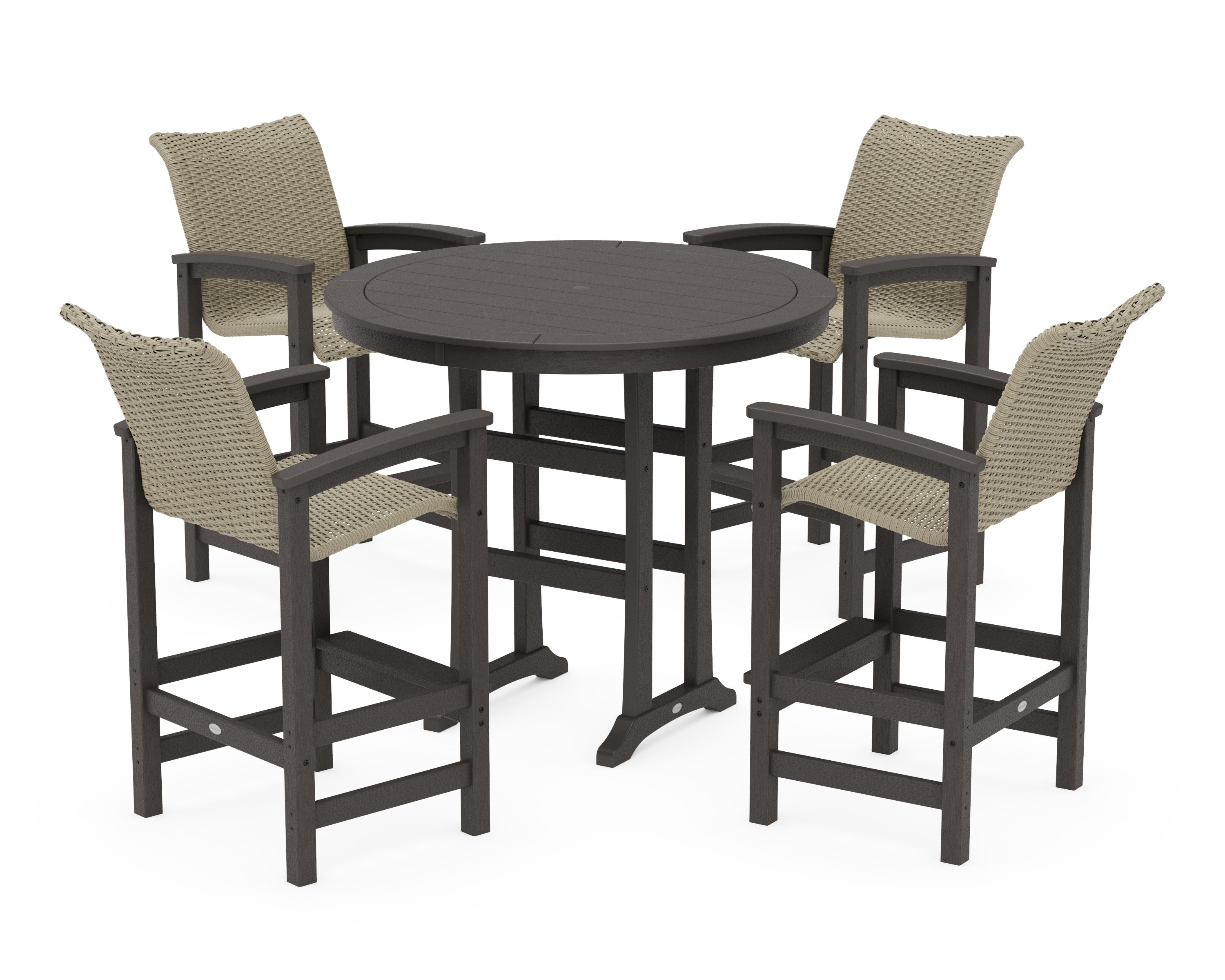 Coastal Woven 5-Piece Round Bar Set in Vintage Coffee / Dune Grass