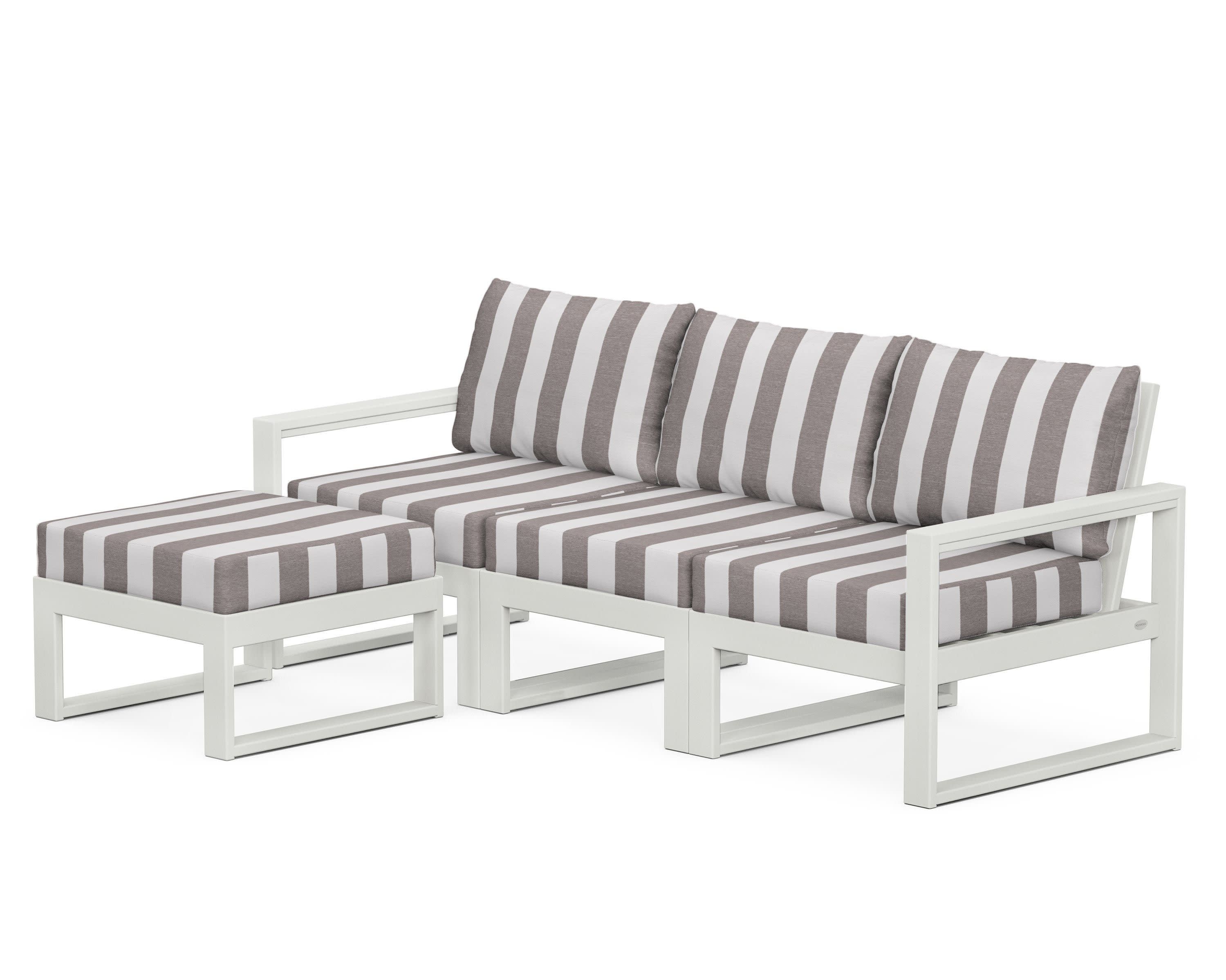EDGE 4-Piece Modular Deep Seating Set with Ottoman in Vintage White / Cabana Stripe Grey Mist