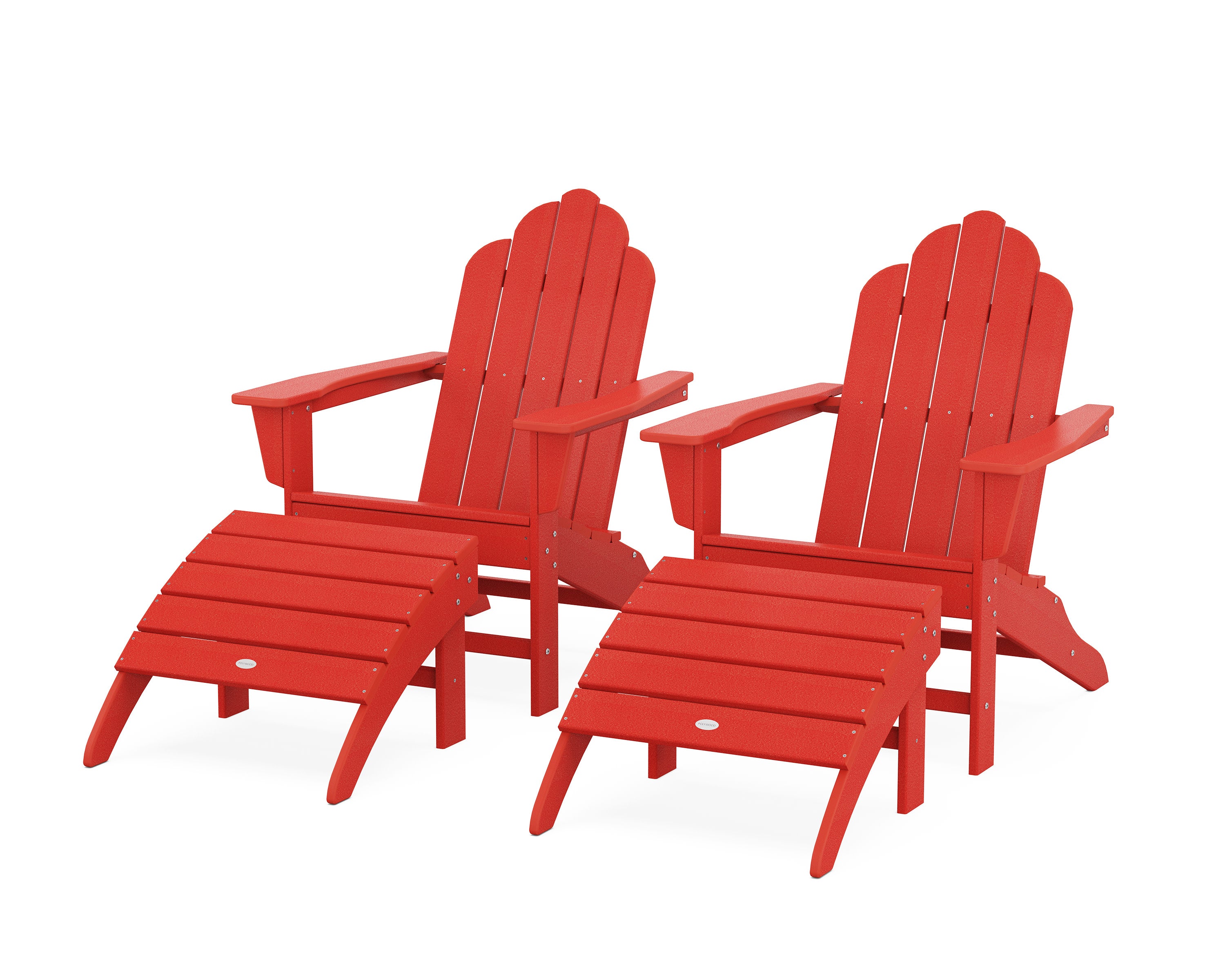 Long Island Adirondack Chair 4-Piece Set with Ottomans in Sunset Red