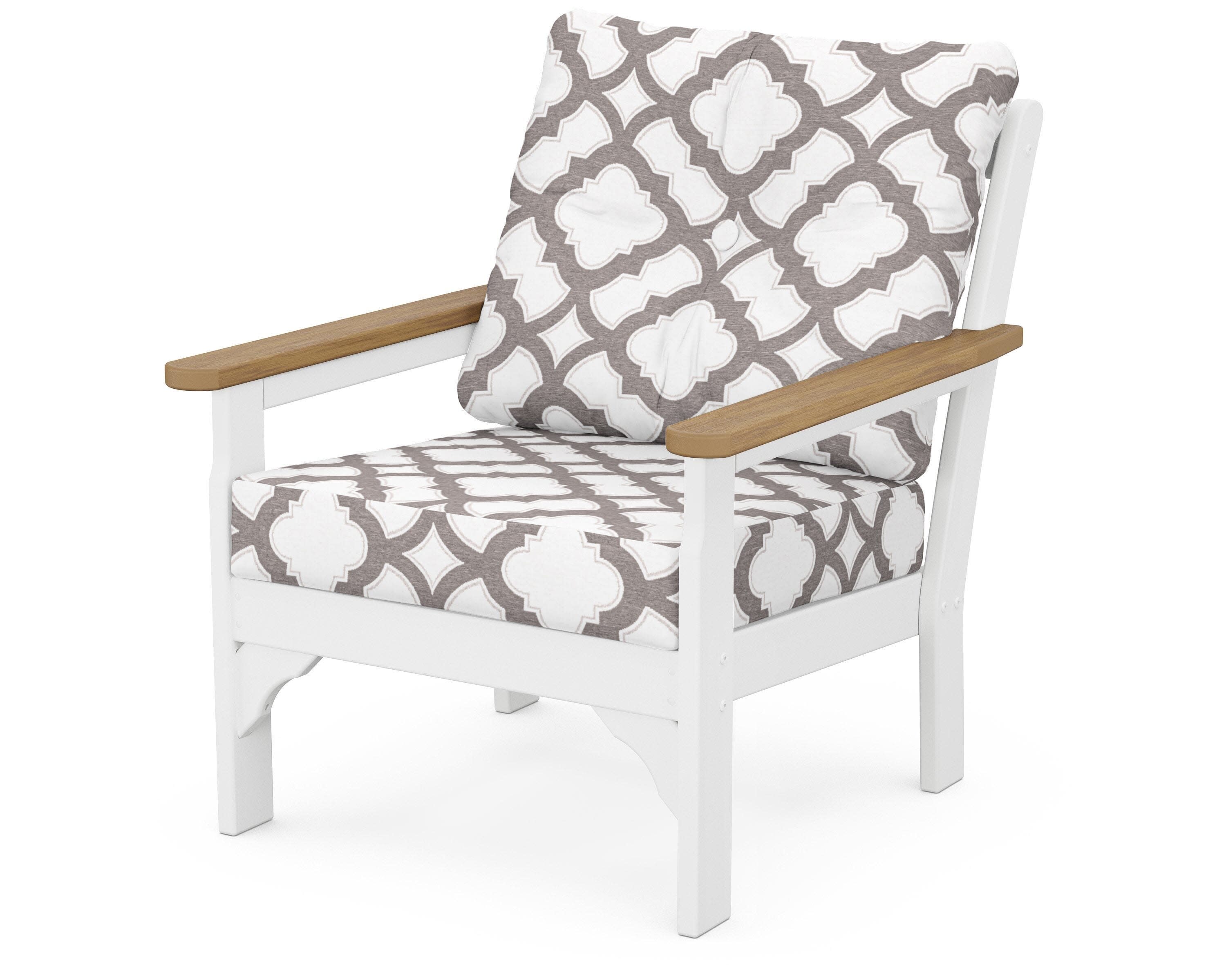 Vineyard Deep Seating Chair in White / Natural / Trellis Grey Mist