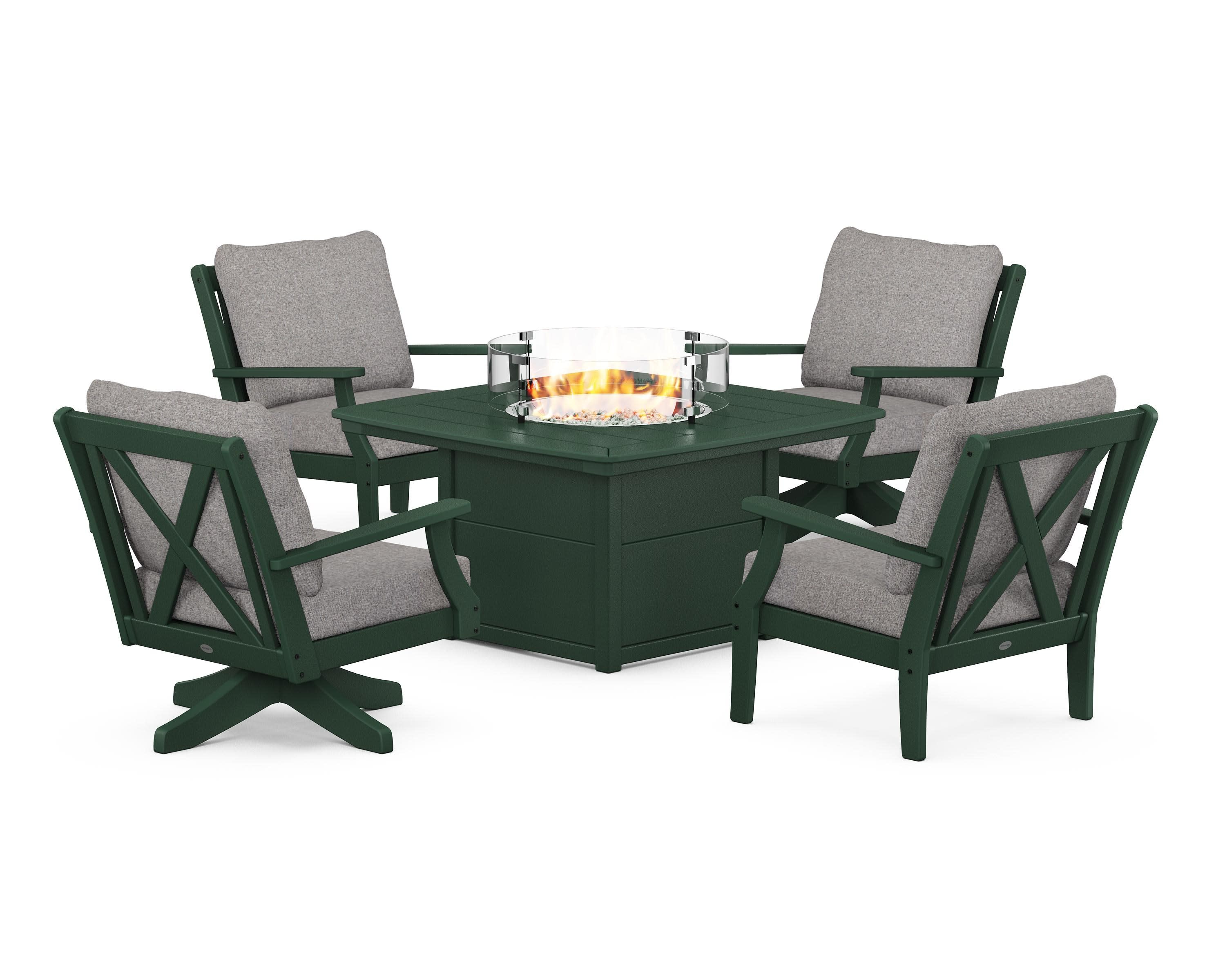 Braxton 5-Piece Deep Seating Set with Fire Table in Green / Grey Mist