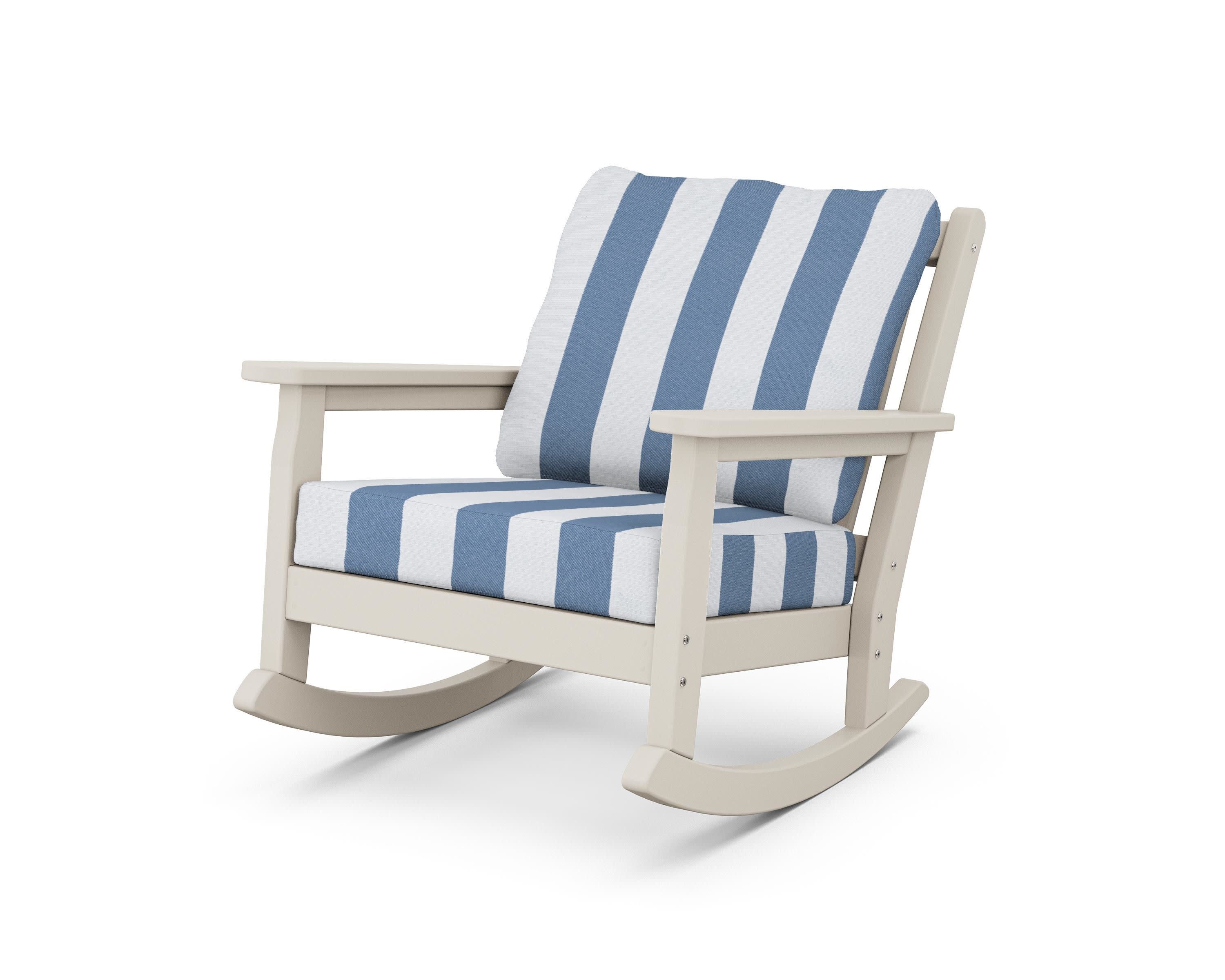 Chippendale Deep Seating Rocking Chair in Sand / Cabana Stripe Sky Blue