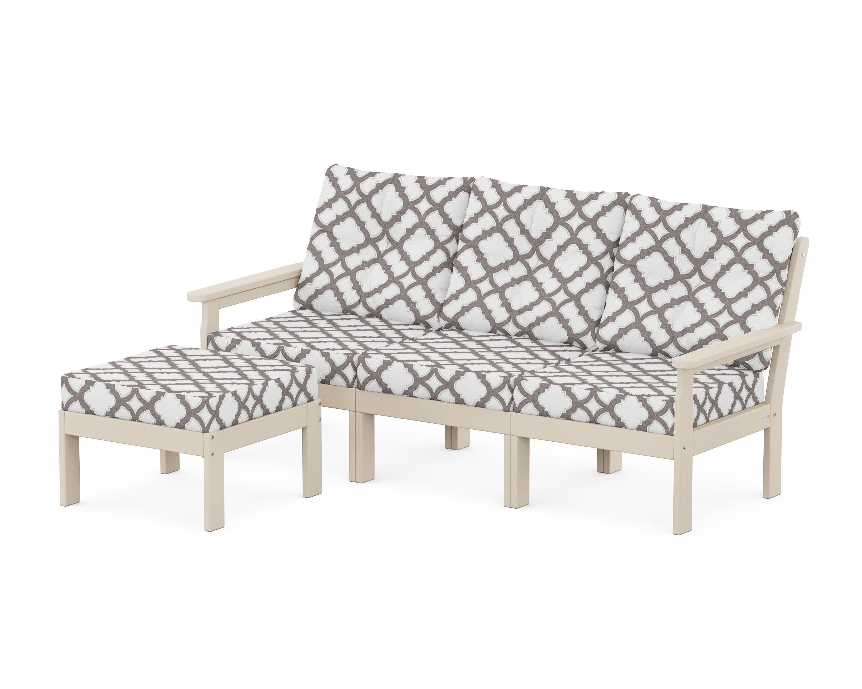 Vineyard 4-Piece Sectional with Ottoman in Sand / Trellis Grey Mist