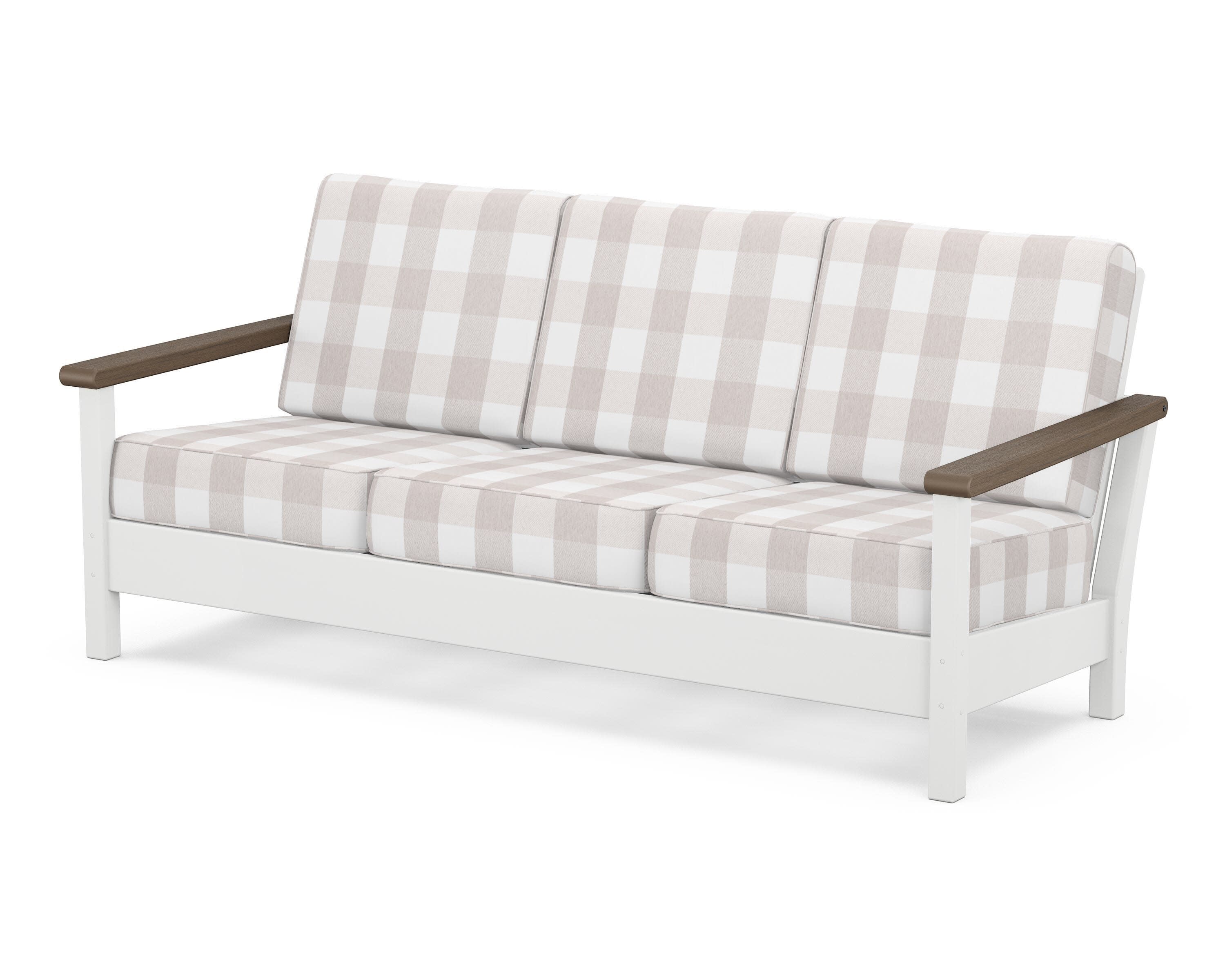 Harbour Deep Seating Sofa in White / Kona / Buffalo Plaid Dune Burlap
