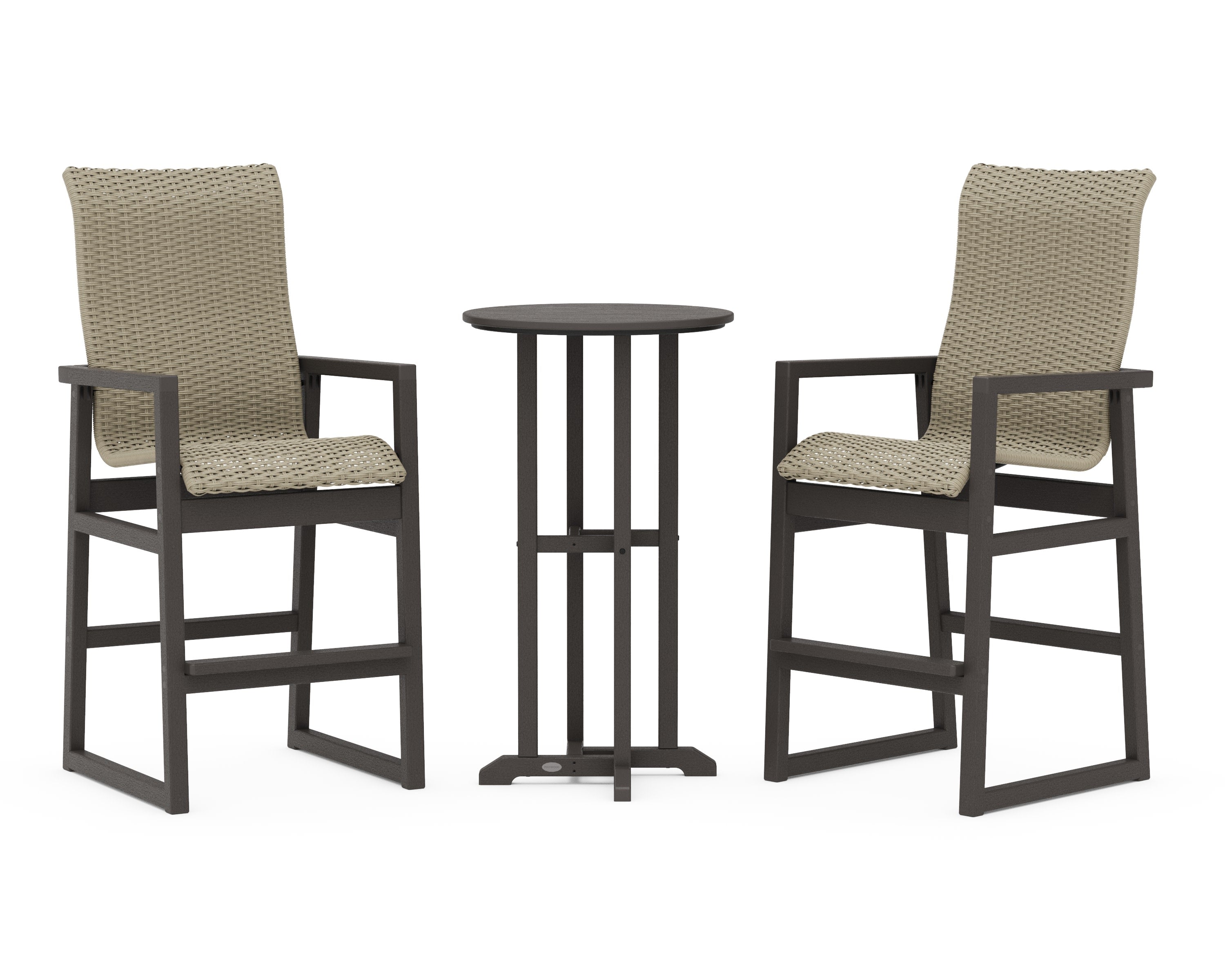 EDGE Woven Highback 3-Piece Farmhouse Bar Set in Vintage Coffee / Dune Grass