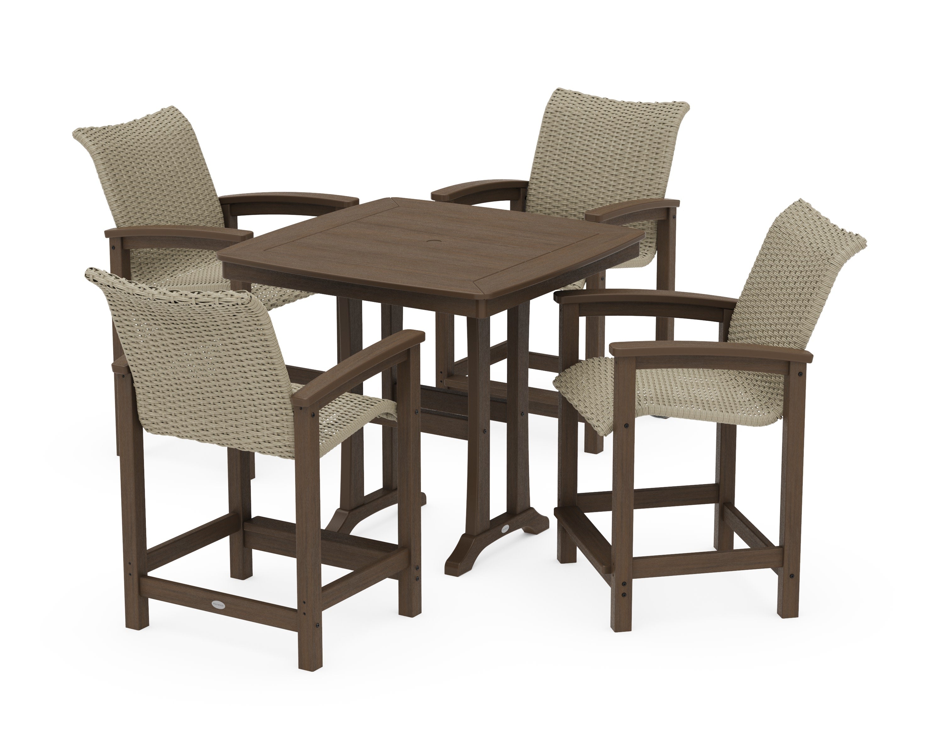 Coastal Woven 5-Piece Counter Set with Trestle Legs in Kona / Dune Grass