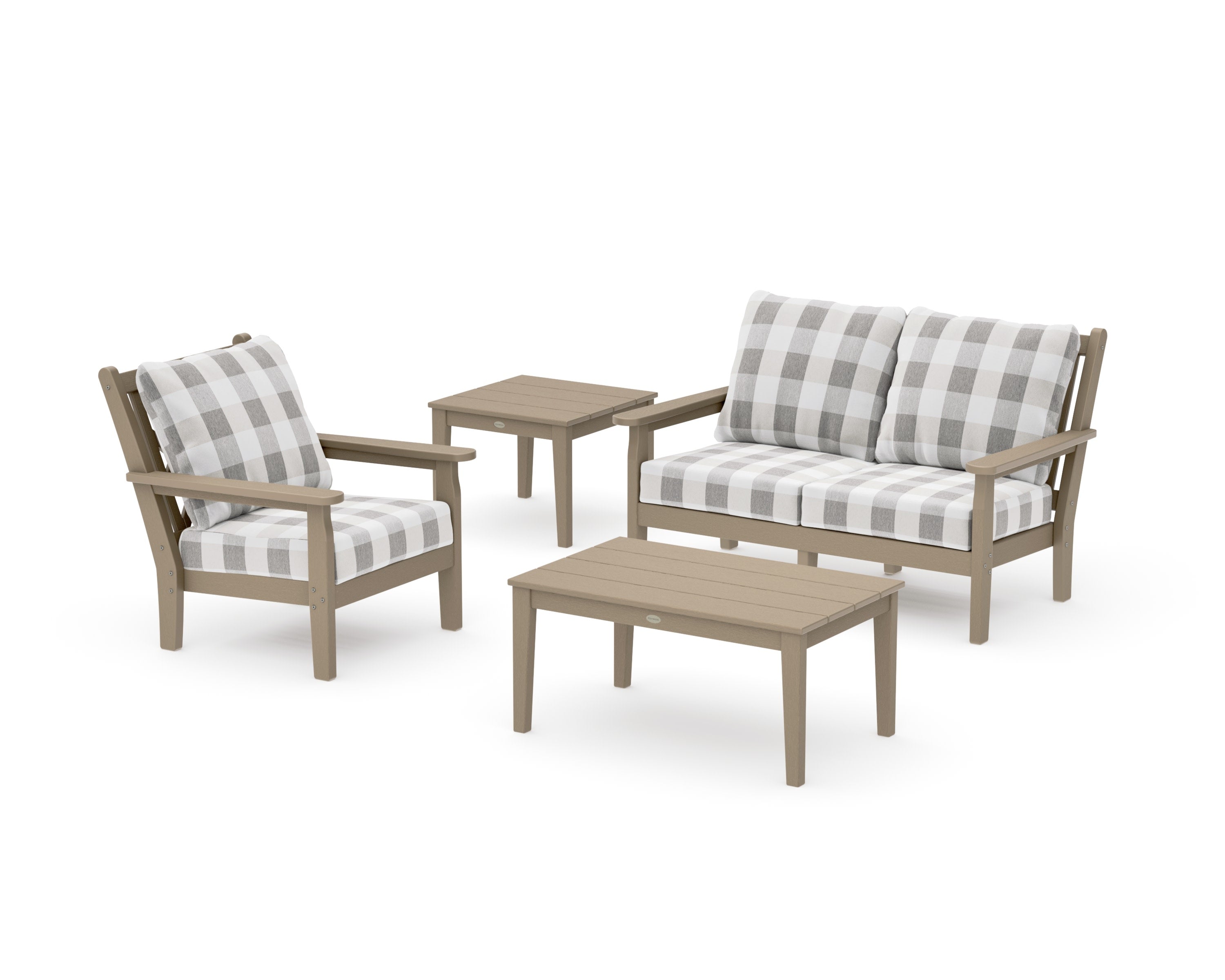 Chippendale 4-Piece Deep Seating Set in Vintage Sahara / Buffalo Plaid Grey Mist