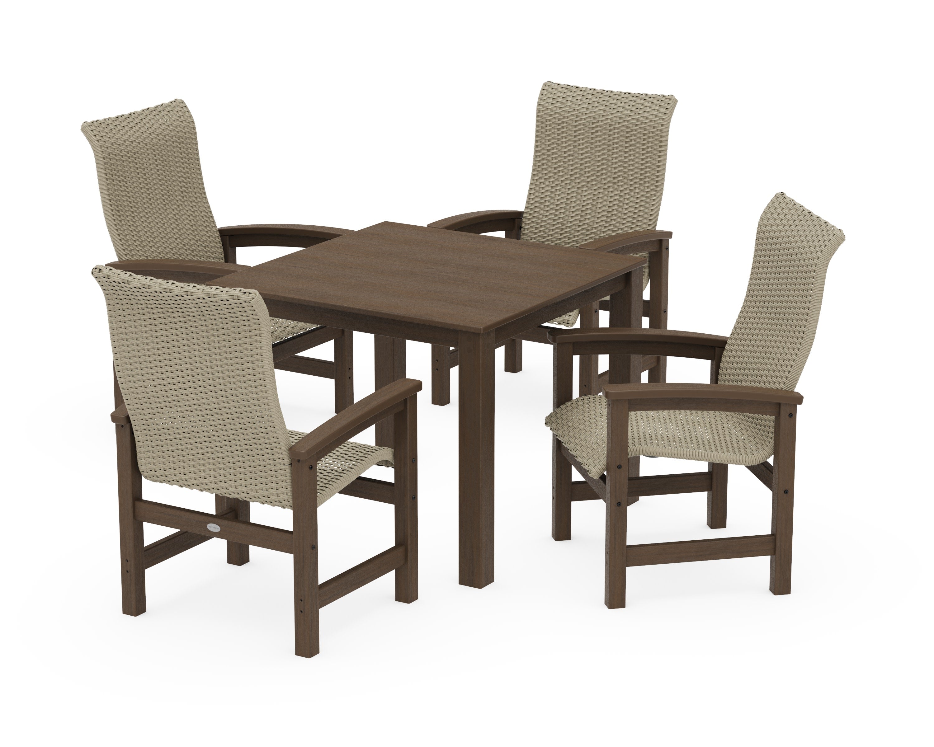 Coastal Woven High-Back 5-Piece Parsons Dining Set in Kona / Dune Grass