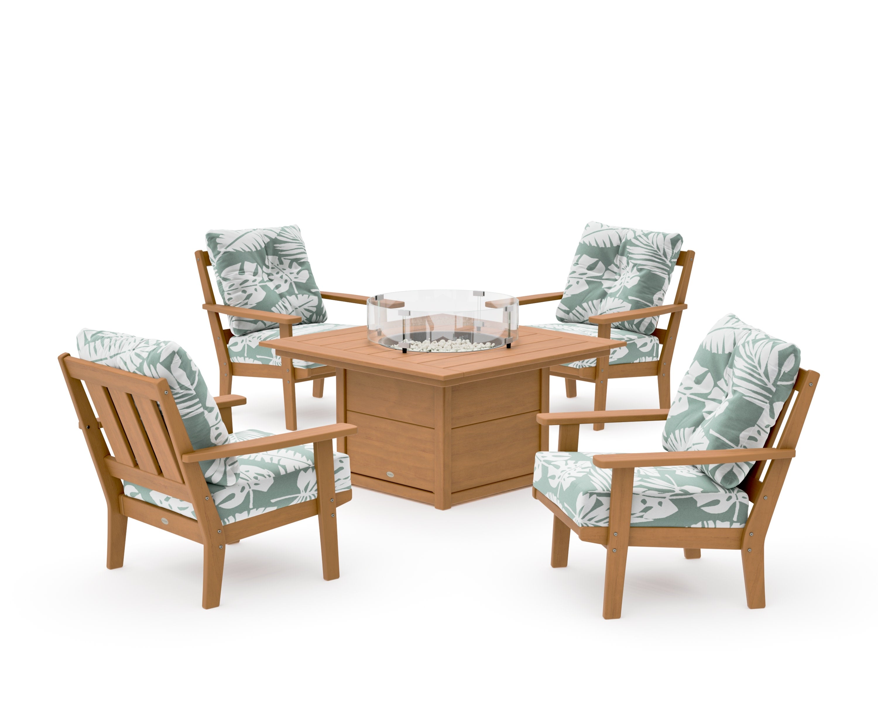 Oxford 5-Piece Deep Seating Set with Fire Pit Table in Natural / Leaf Glacier Spa
