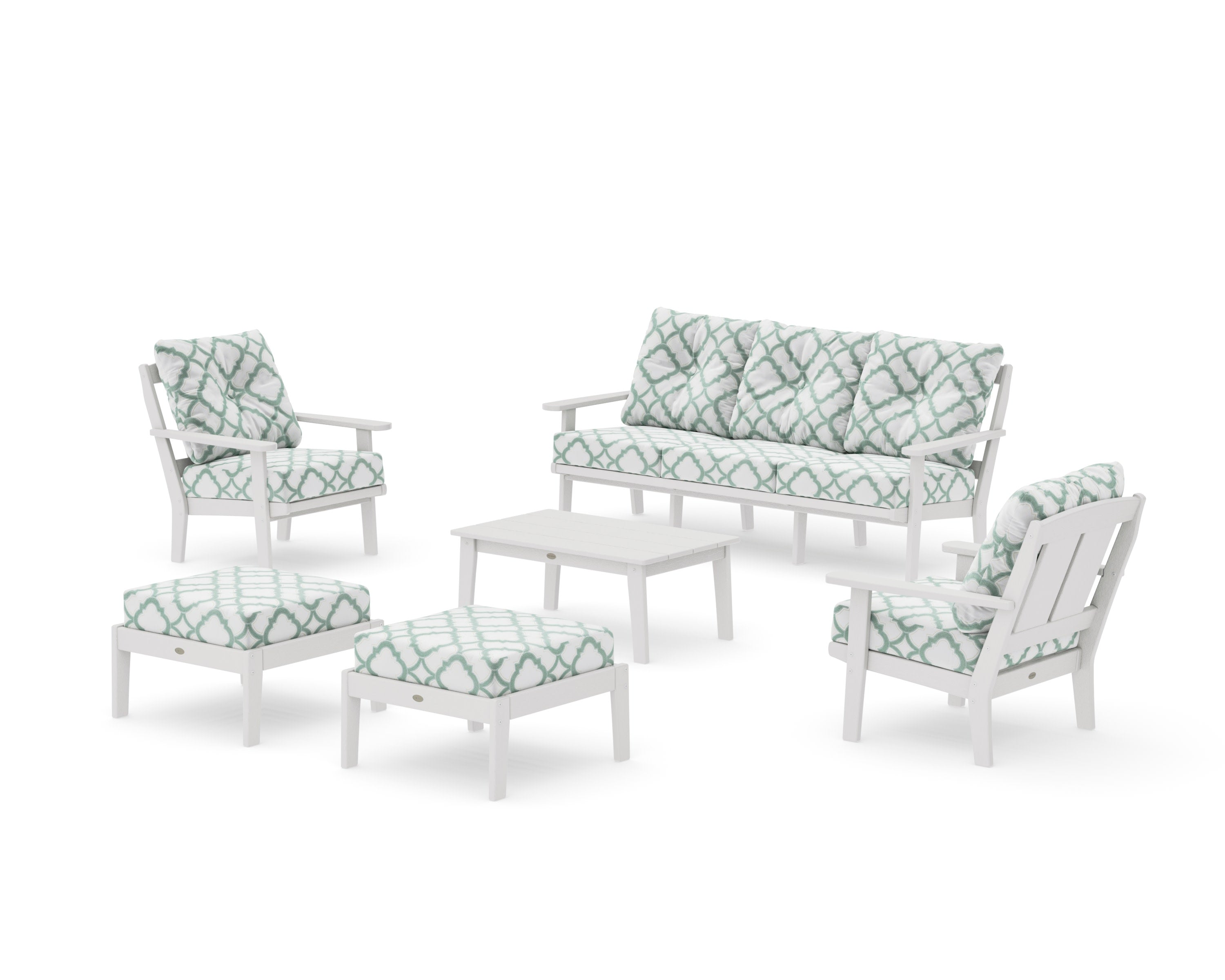Mission 6-Piece Lounge Sofa Set in Vintage White / Trellis Glacier Spa