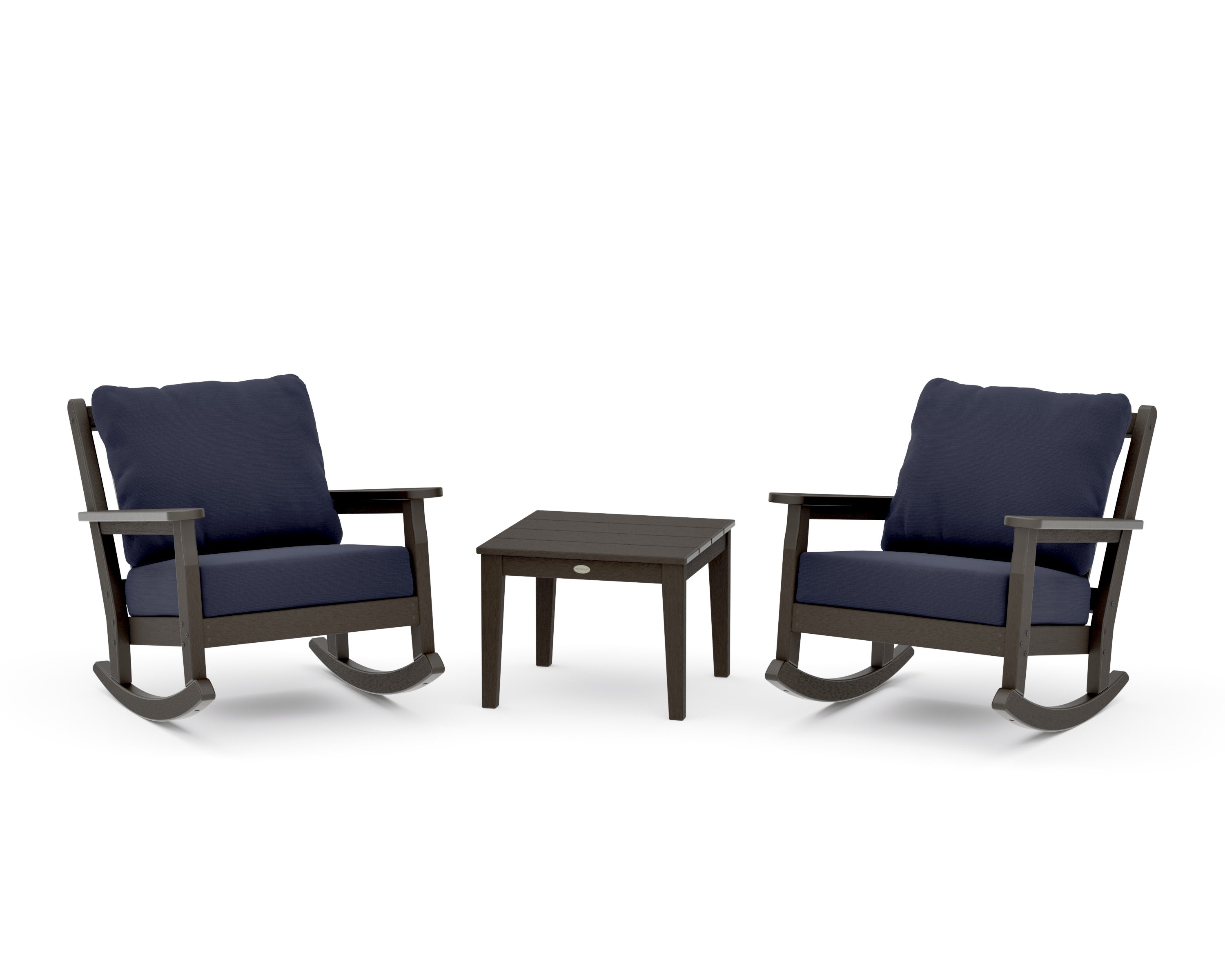 Chippendale 3-Piece Deep Seating Rocker Set in Vintage Coffee / Navy Linen
