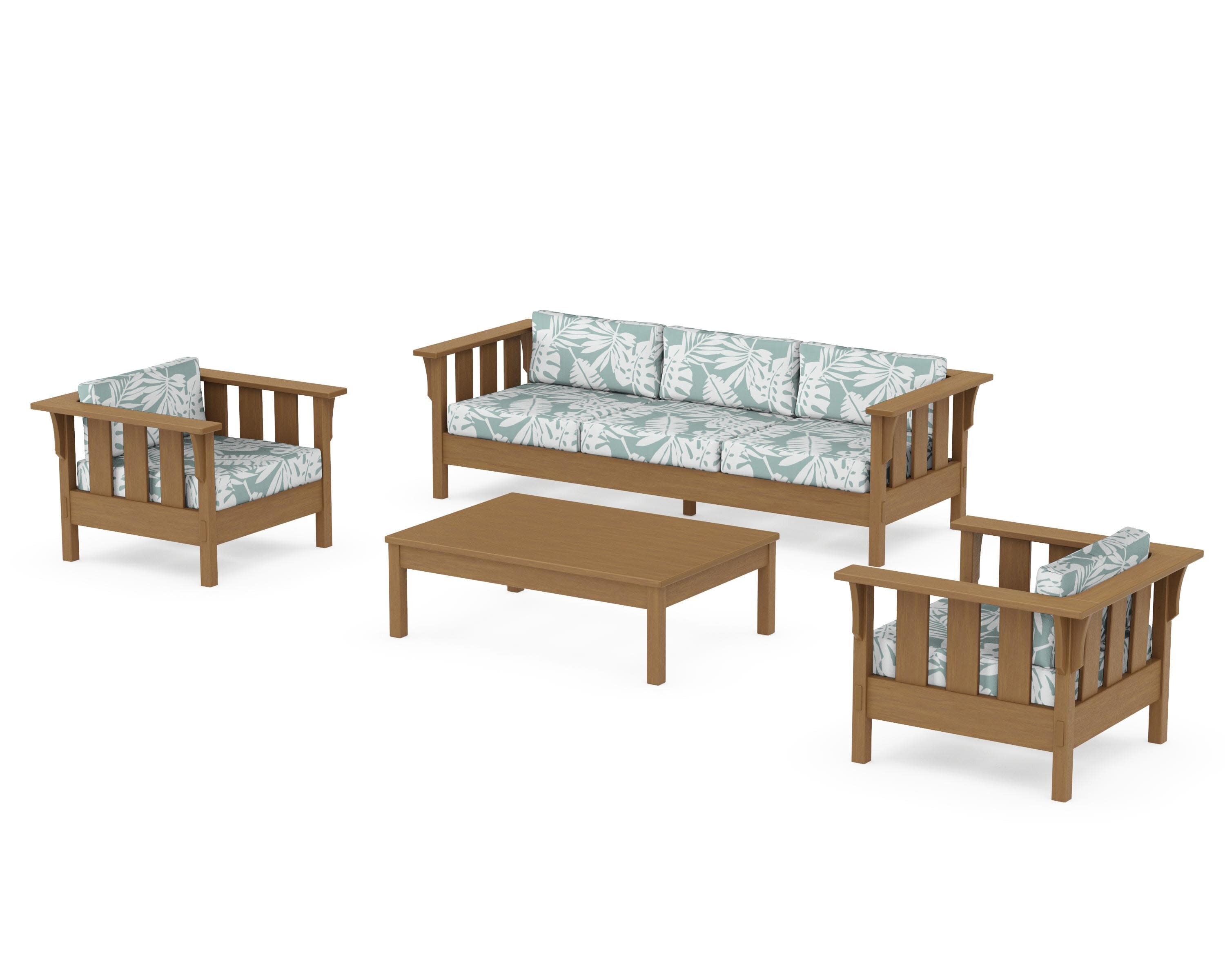 Acadia 4-Piece Deep Seating Set with Sofa in Natural / Leaf Glacier Spa