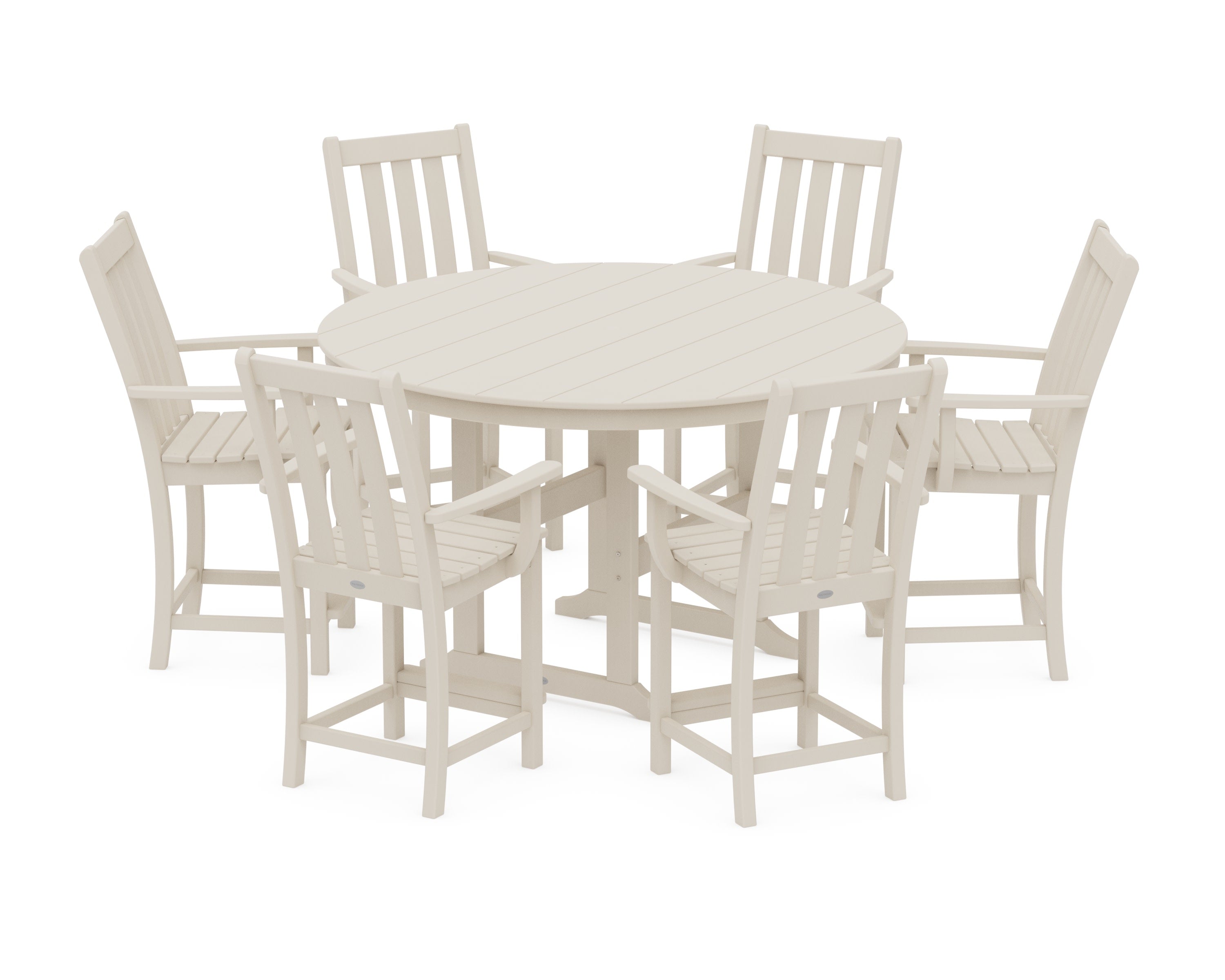 Vineyard 7-Piece Arm Chair Round Farmhouse Counter Set in Sand