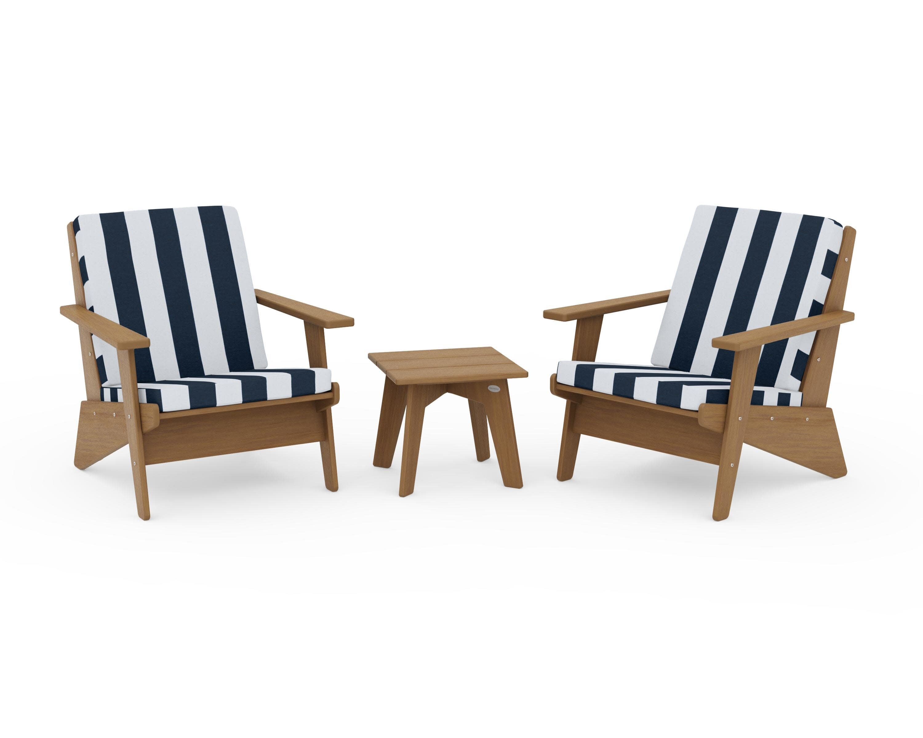 Riviera Modern Lounge 3-Piece Set in Natural / Cabana Stripe Marine Indigo