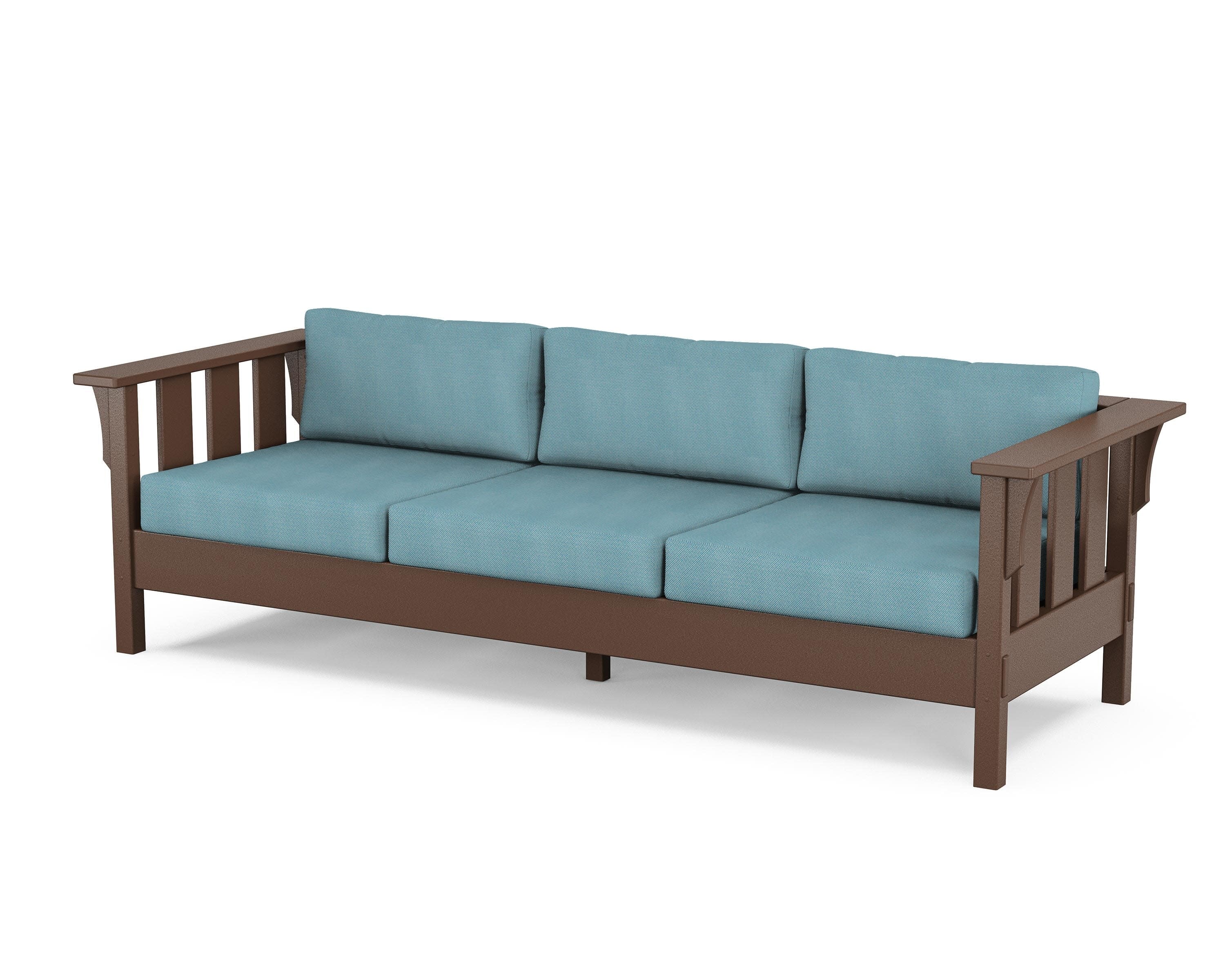 Acadia Deep Seating Sofa in Mahogany / Lattice Sky Blue