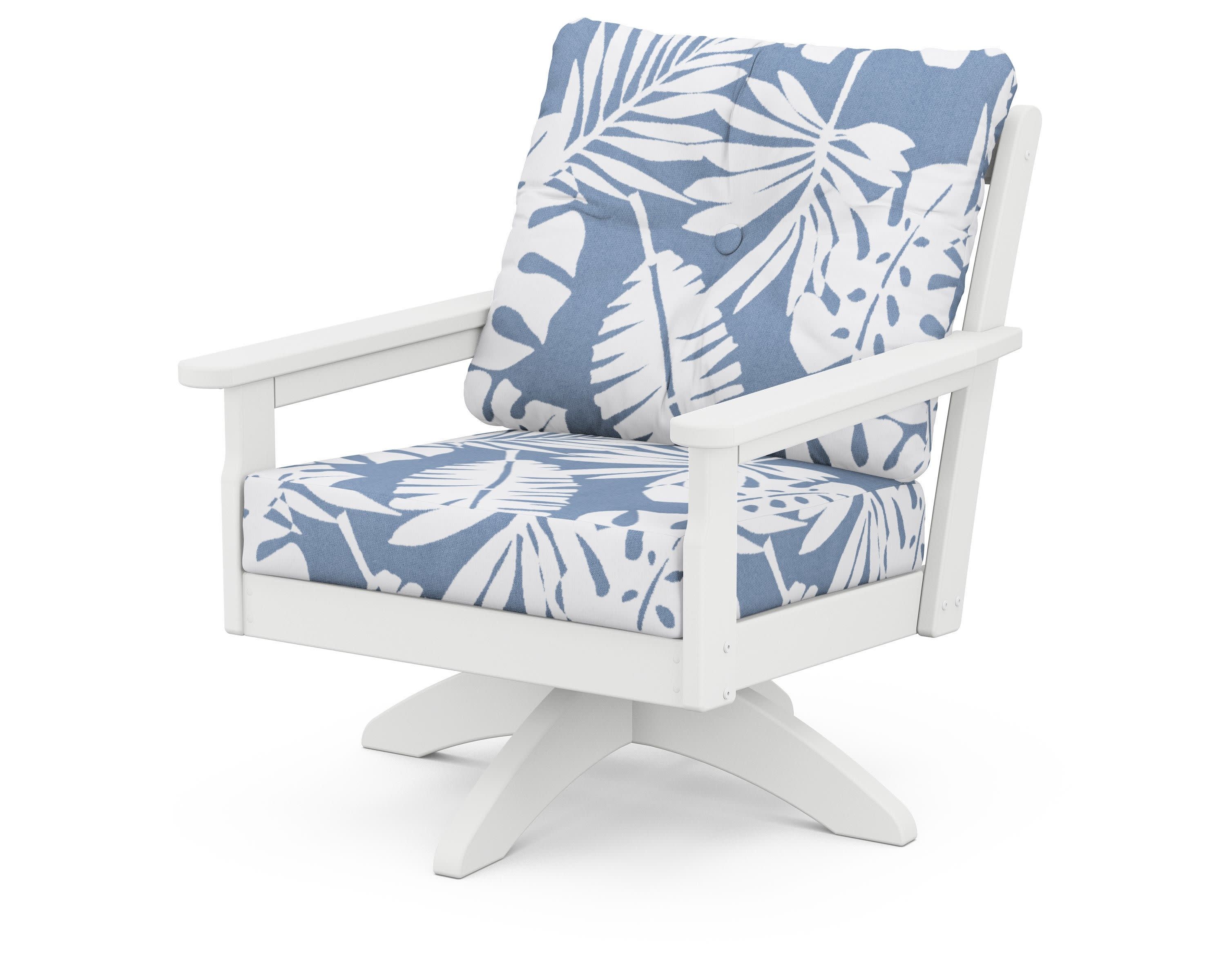Vineyard Deep Seating Swivel Chair in White / Leaf Sky Blue