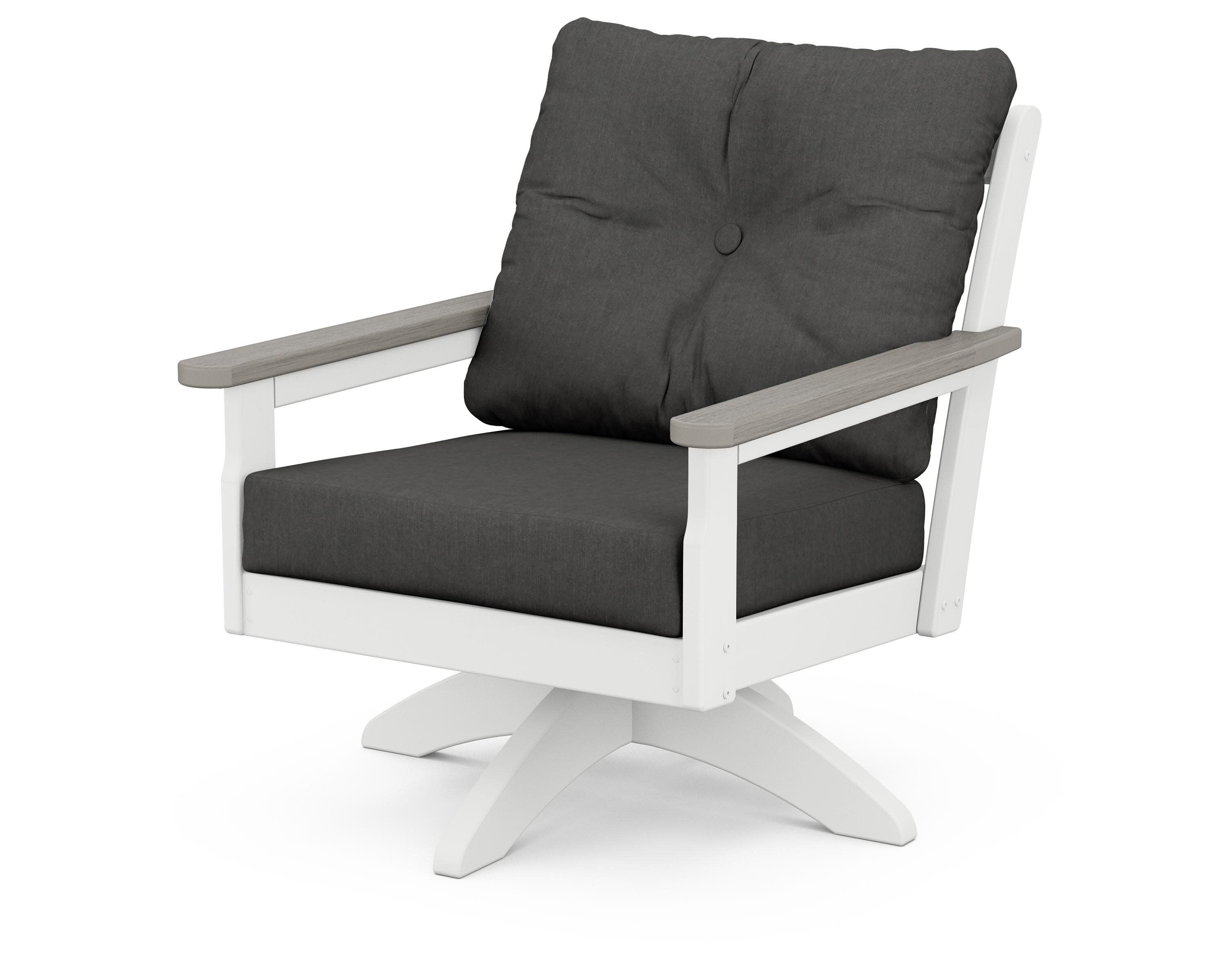 Vineyard Deep Seating Swivel Chair in White / Driftwood / Spectrum Carbon