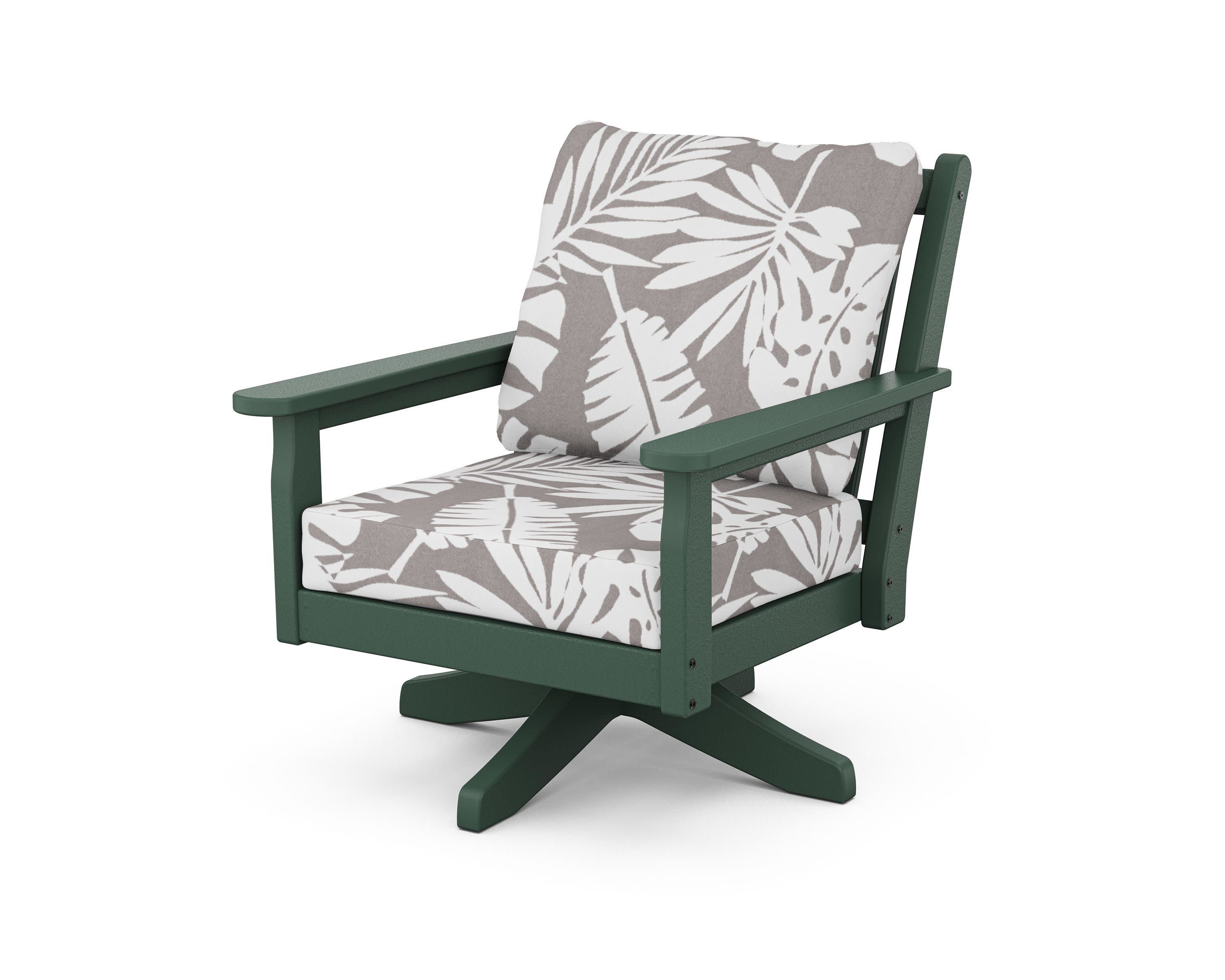 Chippendale Deep Seating Swivel Chair in Green / Leaf Grey Mist