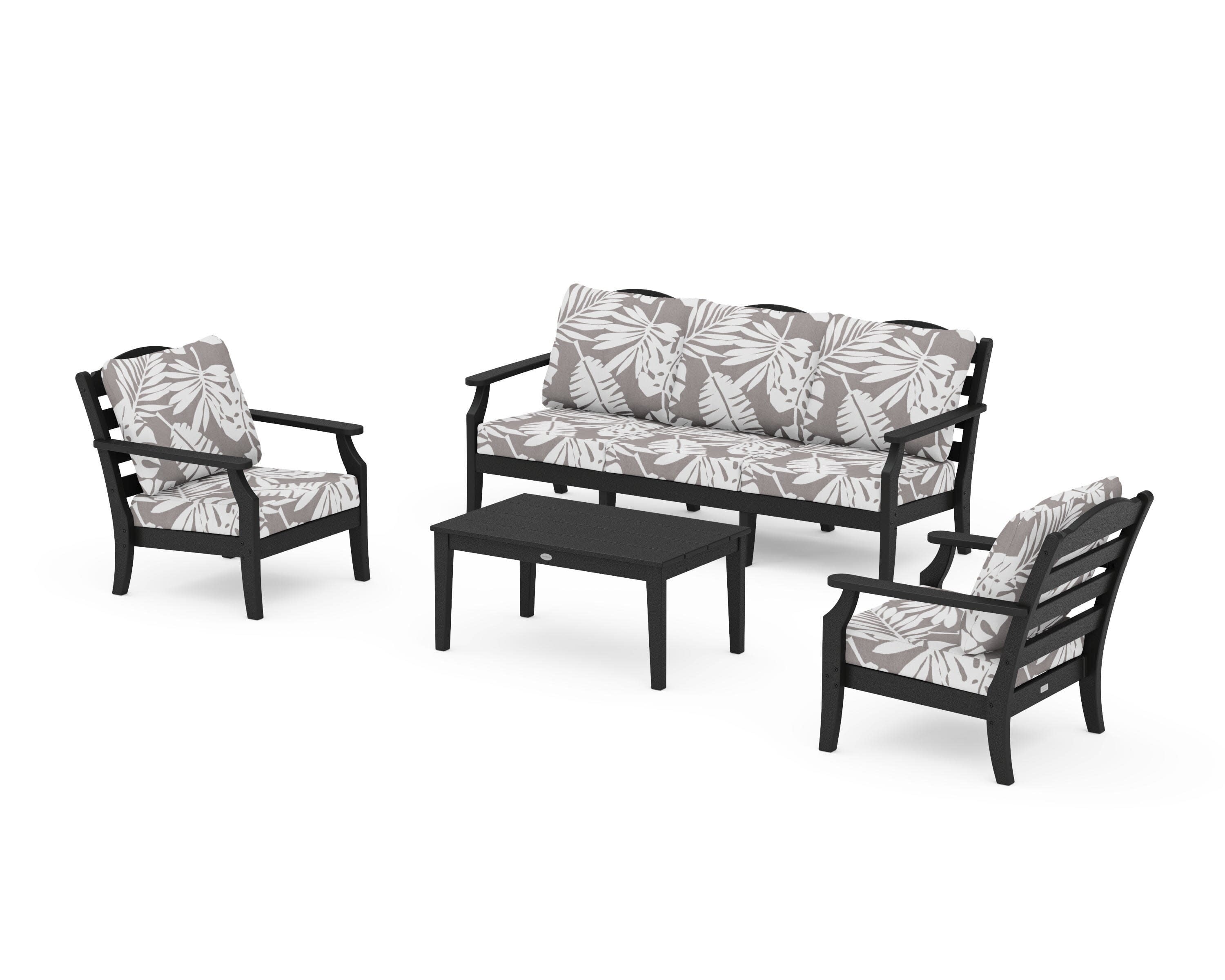 Savannah 4-Piece Deep Seating Set with Sofa in Black / Leaf Grey Mist