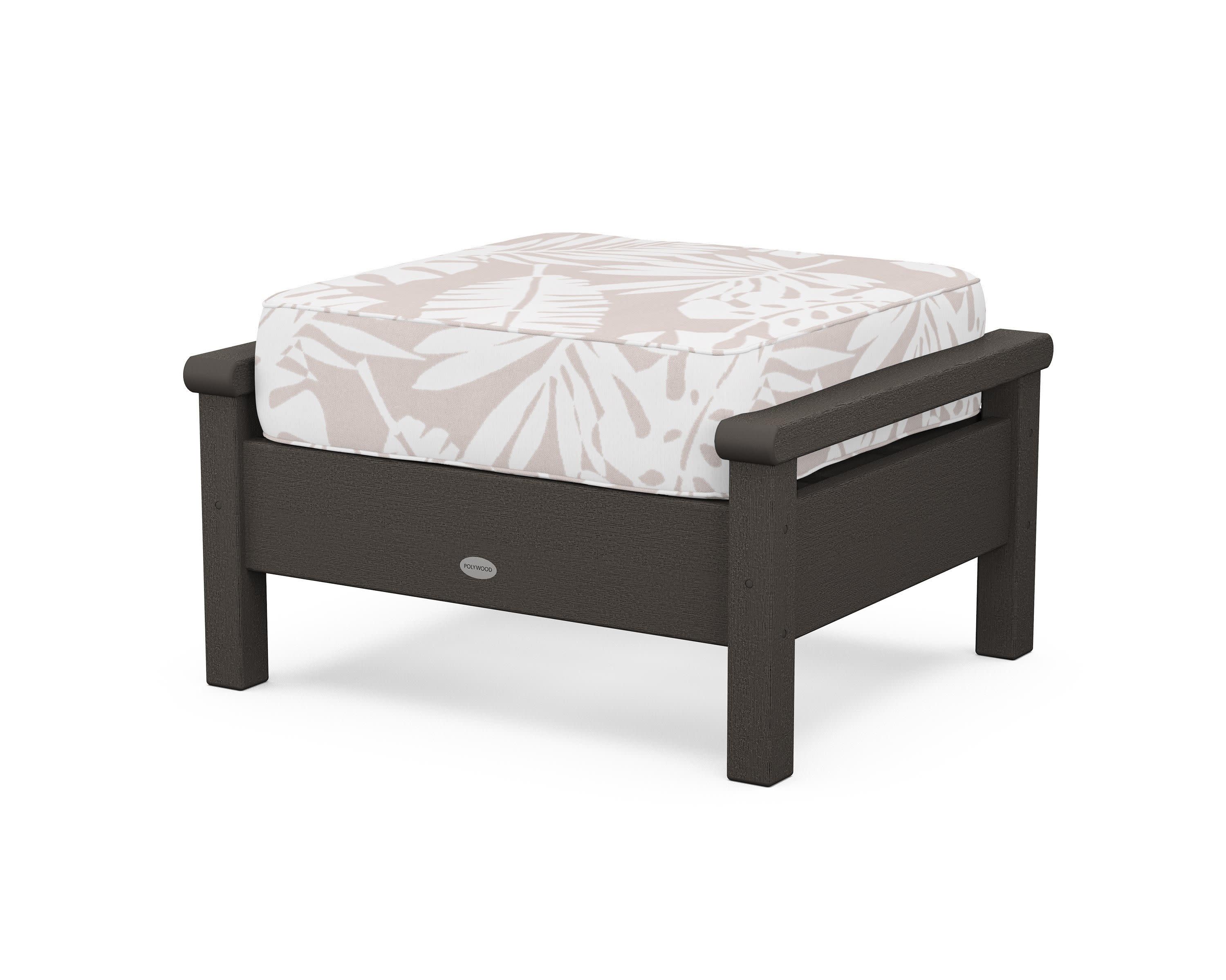 Harbour Deep Seating Ottoman in Vintage Coffee / Leaf Dune Burlap