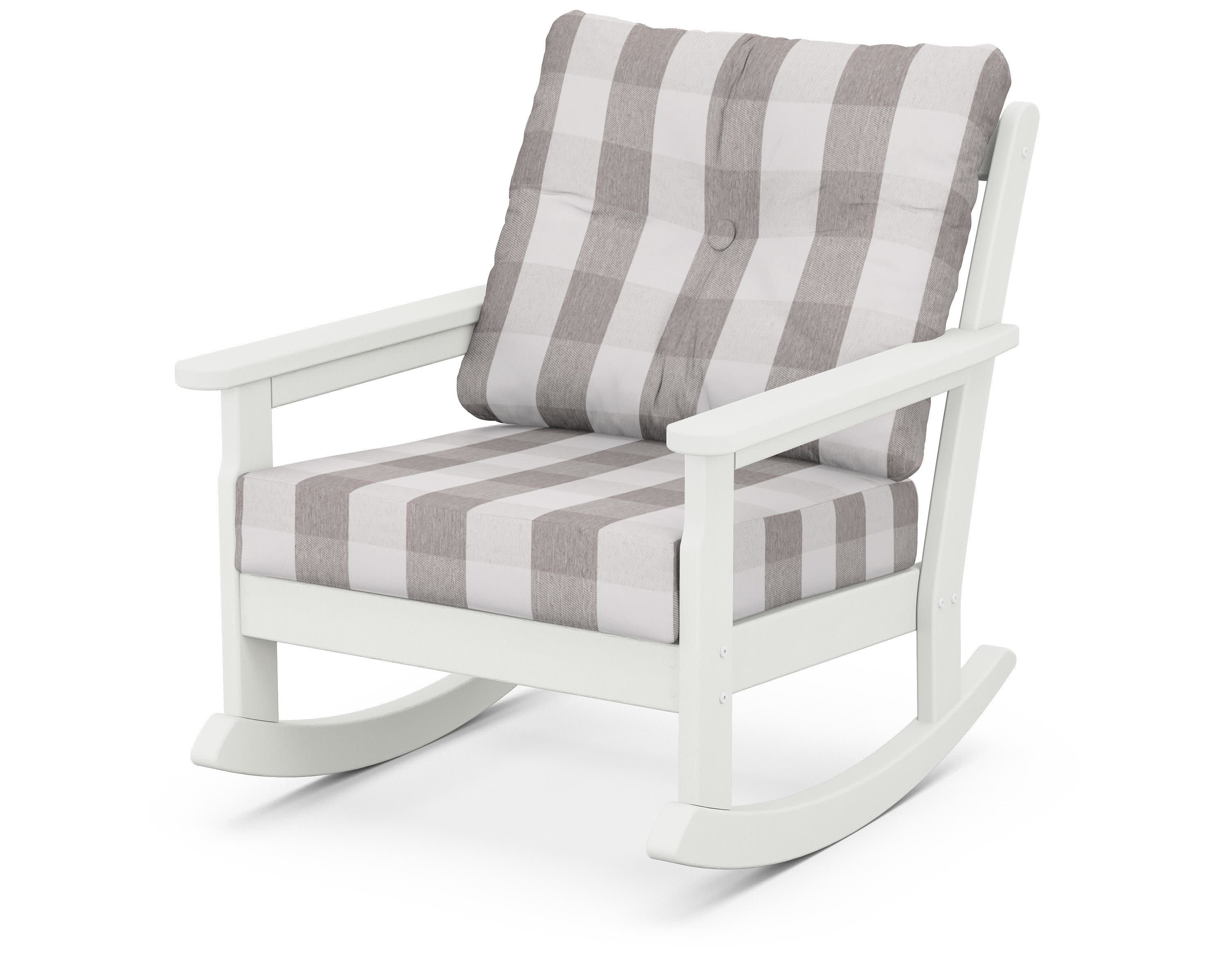 Vineyard Deep Seating Rocking Chair in Vintage White / Buffalo Plaid Grey Mist