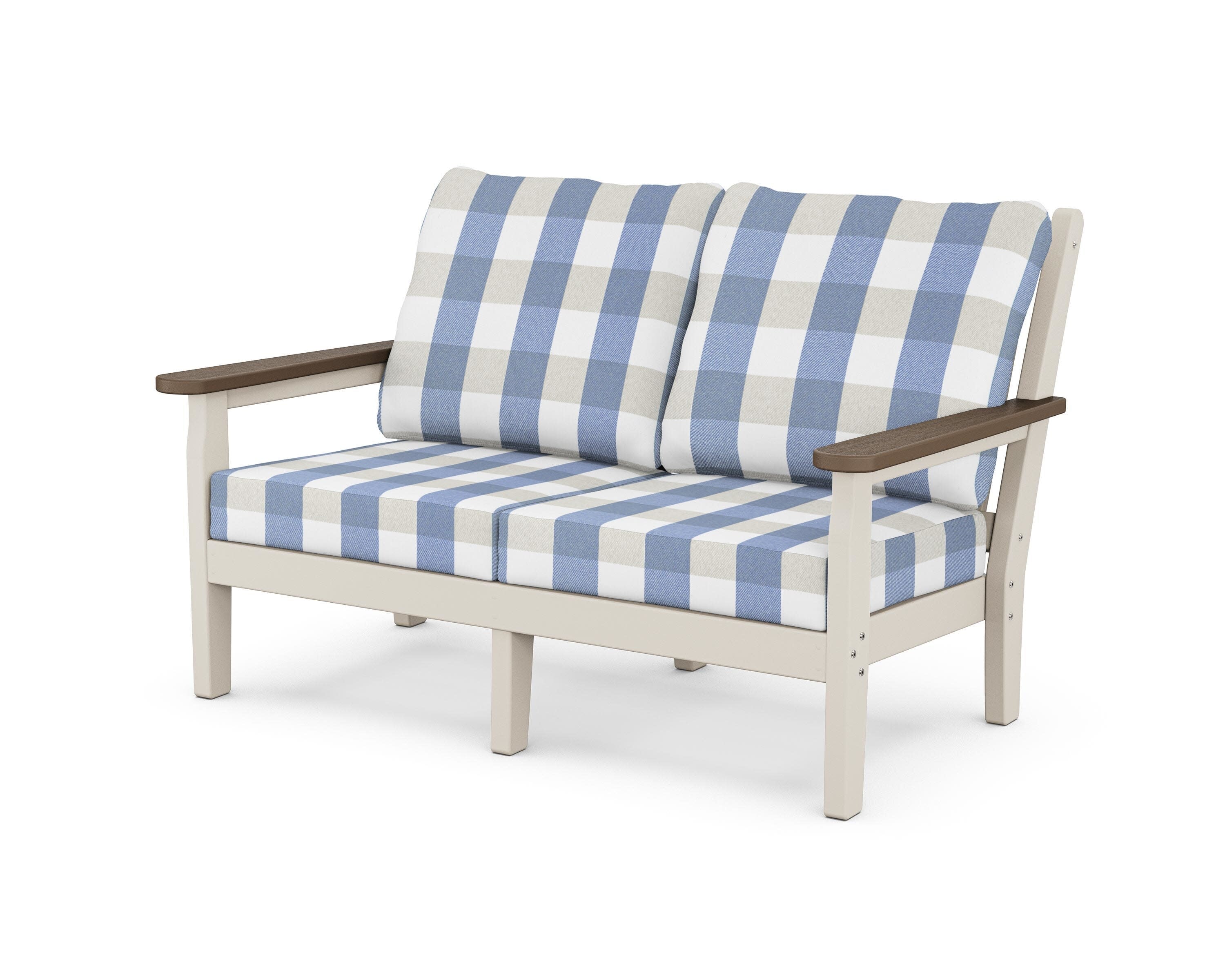 Chippendale Deep Seating Loveseat in Sand / Kona / Buffalo Plaid Sky Blue