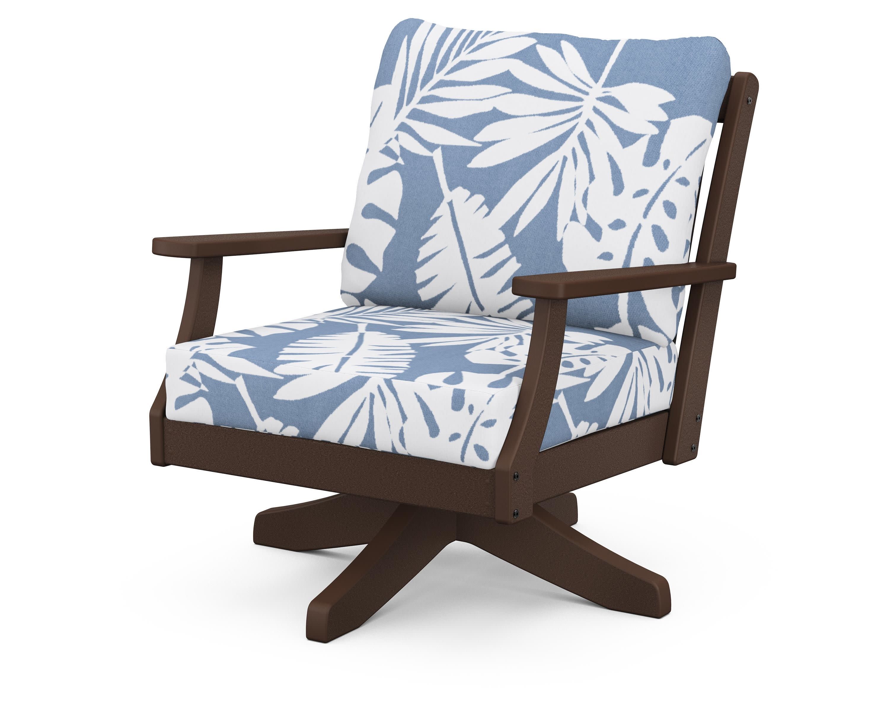 Braxton Deep Seating Swivel Chair in Mahogany / Leaf Sky Blue